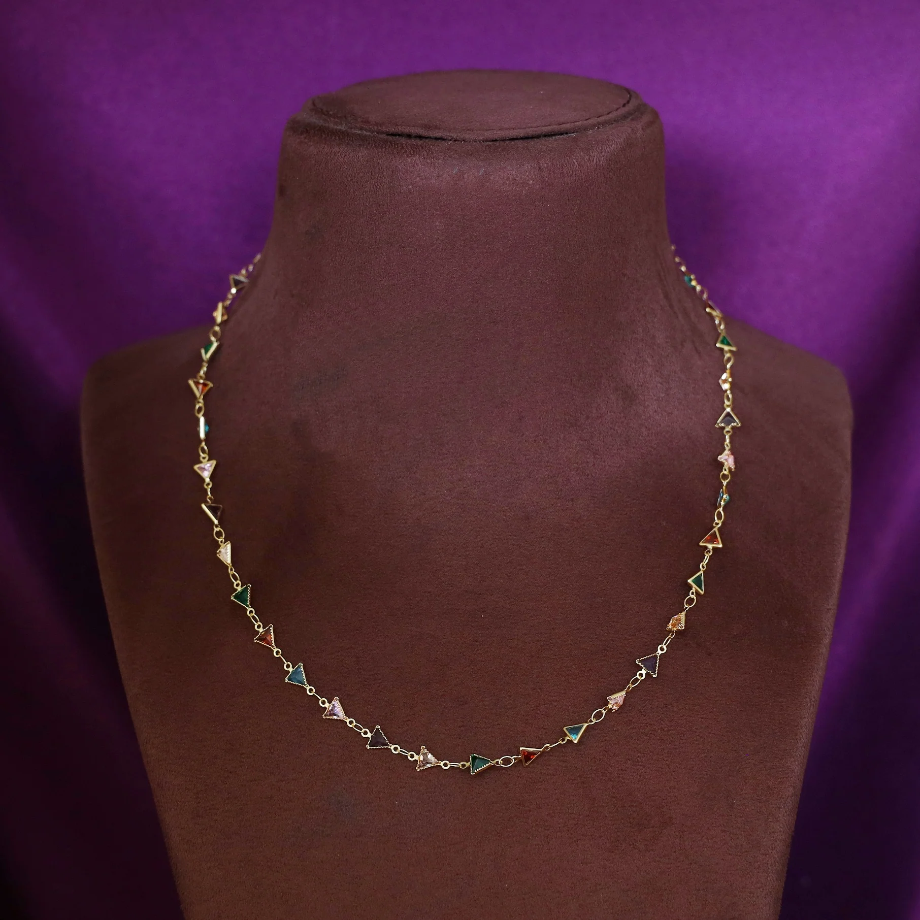 Golden Mini Triangle Glossy Stone Short Neckpiece - Image 2