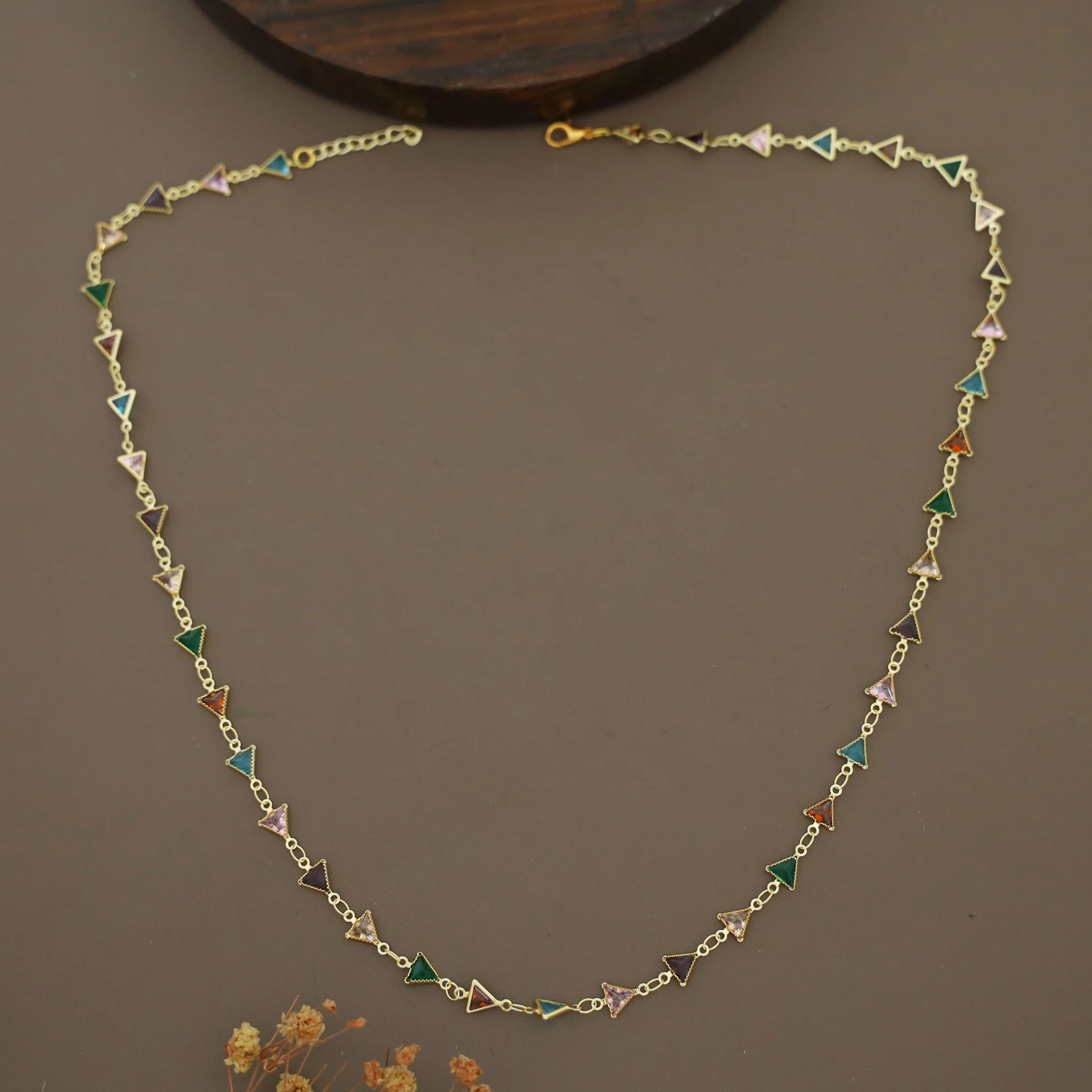Golden Mini Triangle Glossy Stone Short Neckpiece - Image 3