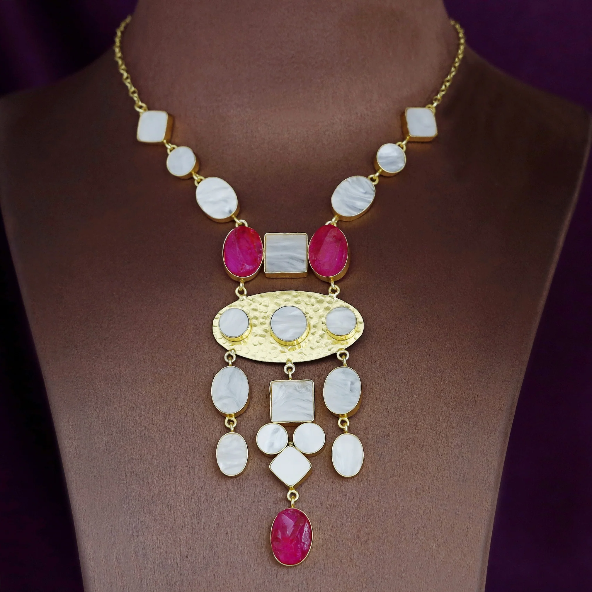 Juvana Golden Multishape Dyed + Glossy Stone Neckpiece - Image 2
