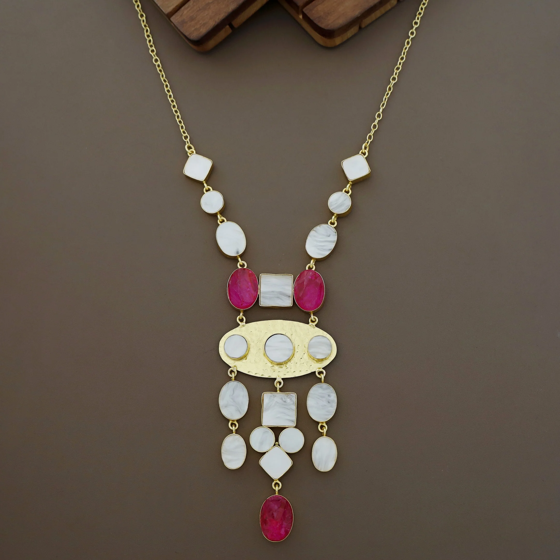 Juvana Golden Multishape Dyed + Glossy Stone Neckpiece - Image 3