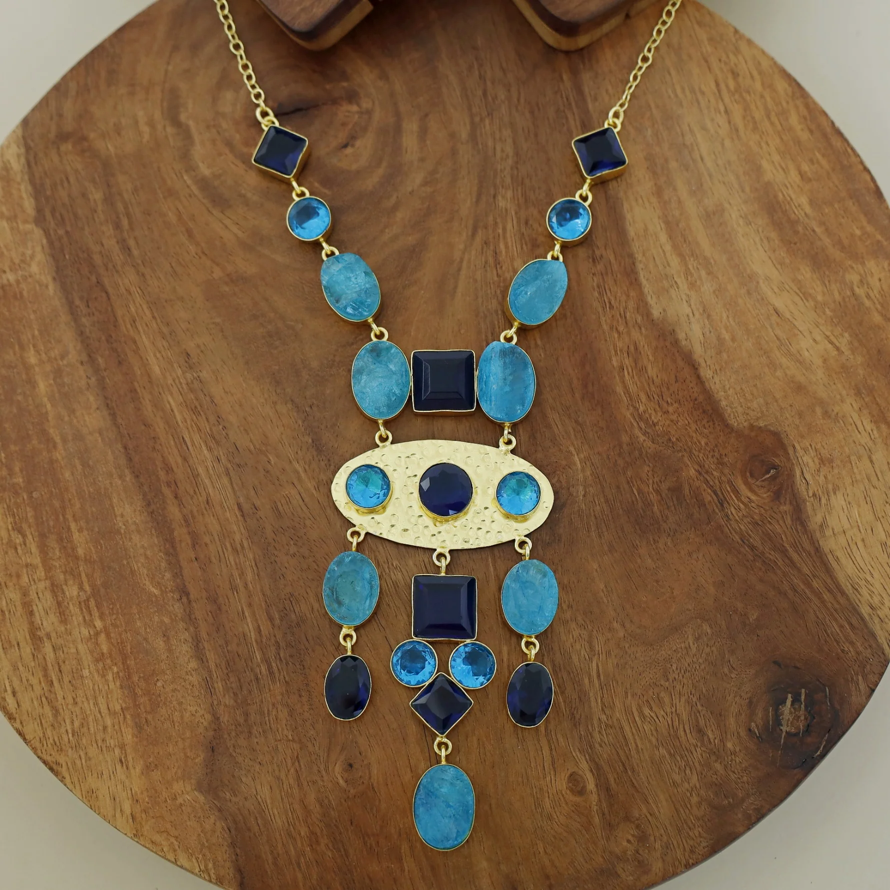 Juvana Golden Multishape Dyed + Glossy Stone Neckpiece - Image 4
