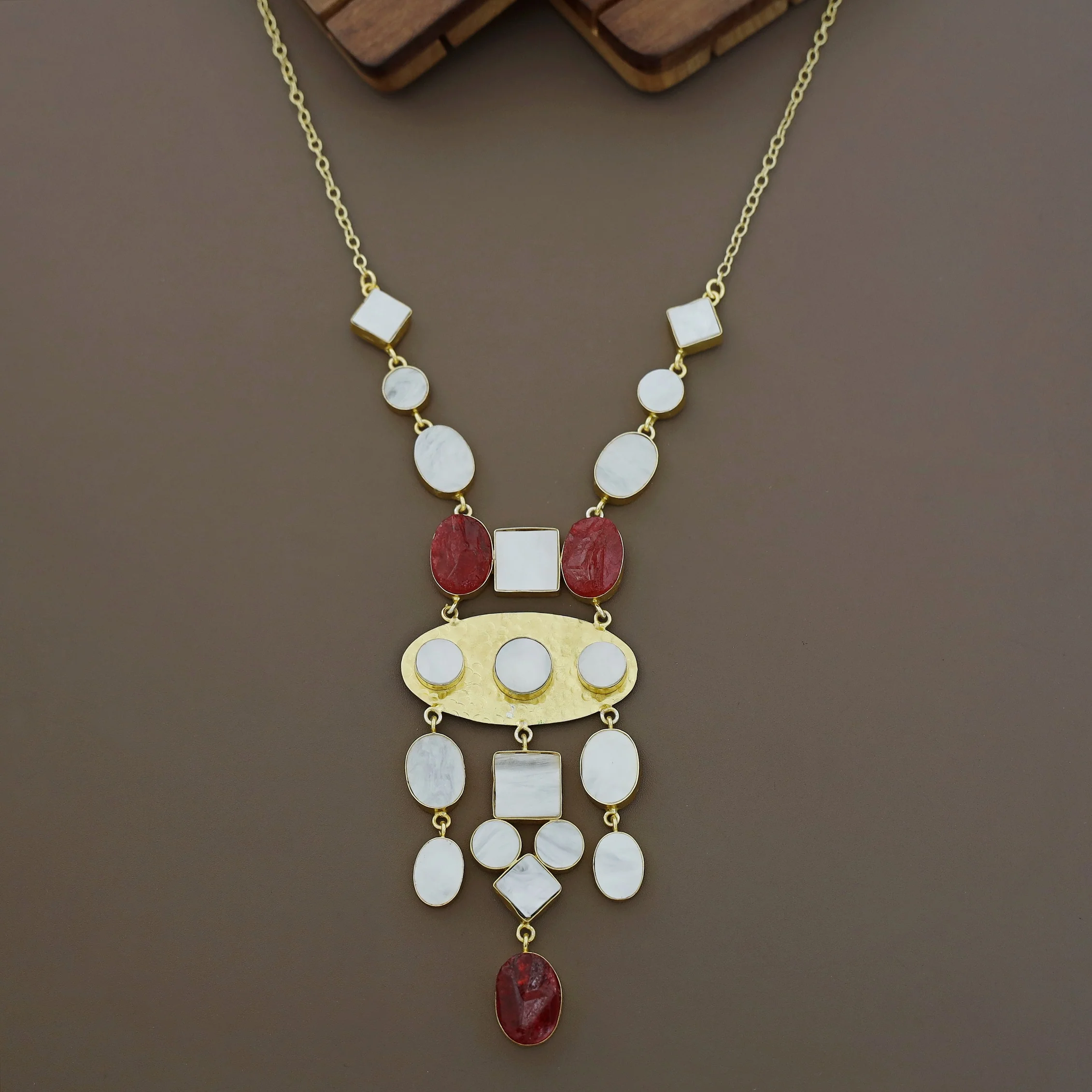 Juvana Golden Multishape Dyed + Glossy Stone Neckpiece - Image 5
