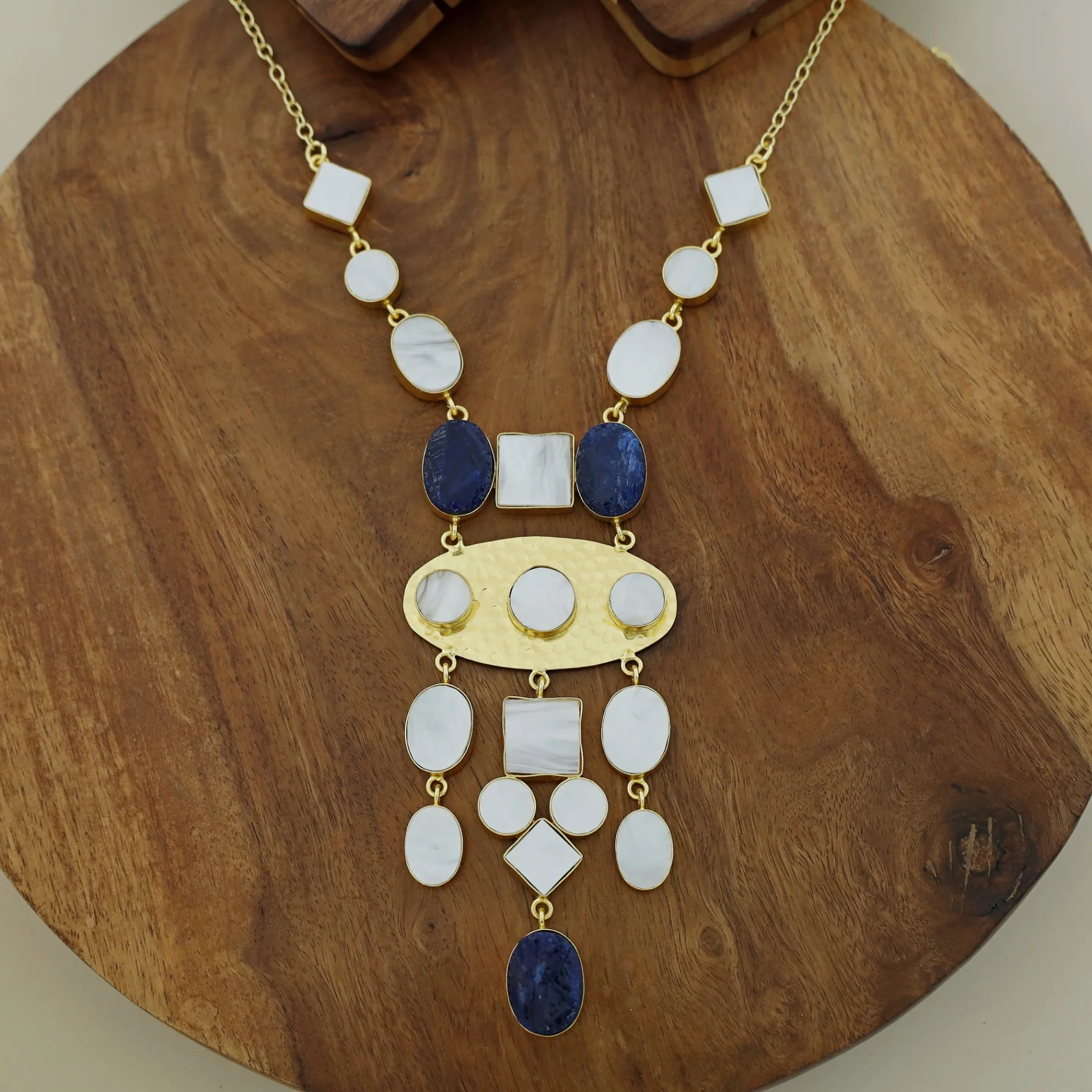 Juvana Golden Multishape Dyed + Glossy Stone Neckpiece - Image 6