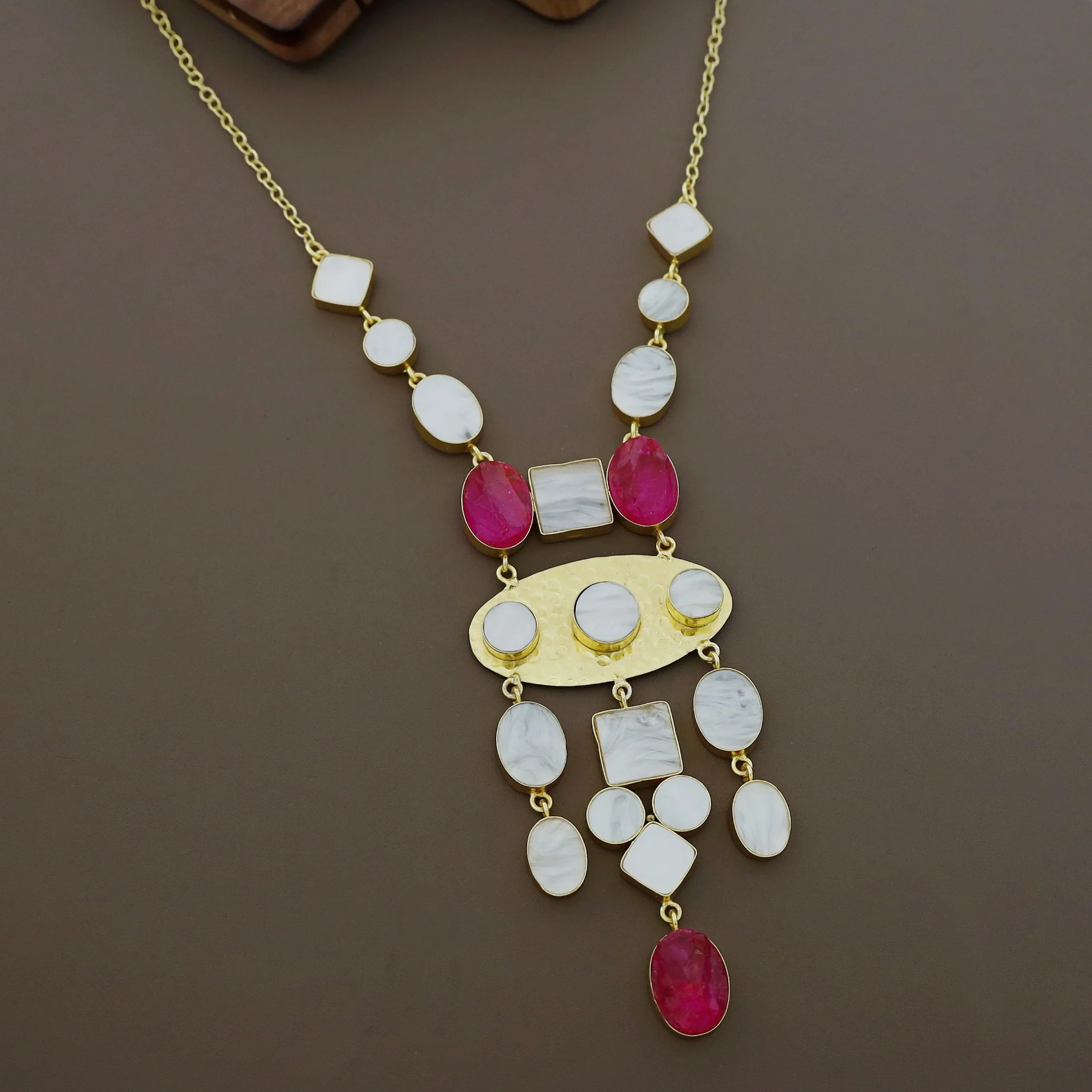 Juvana Golden Multishape Dyed + Glossy Stone Neckpiece - Image 7