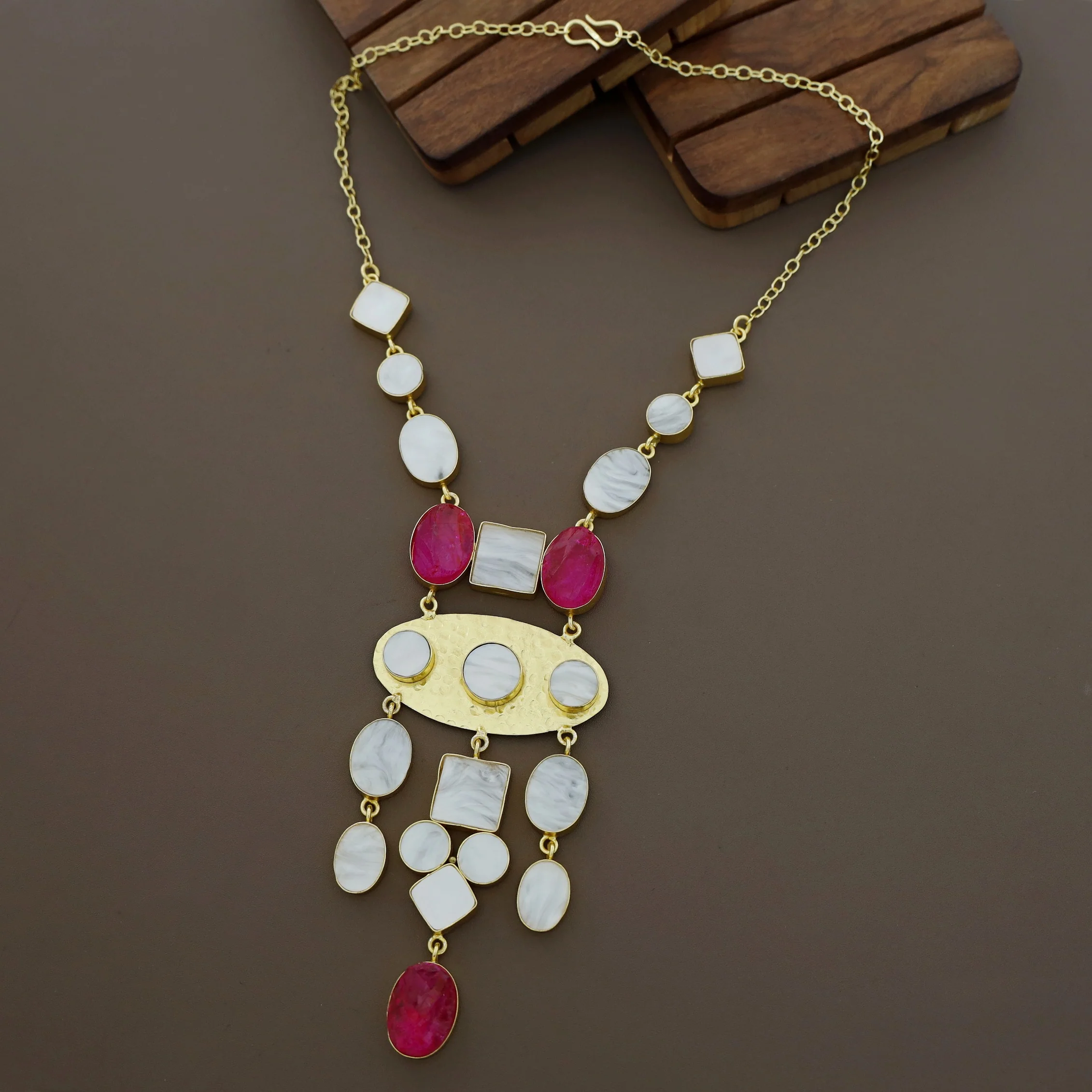 Juvana Golden Multishape Dyed + Glossy Stone Neckpiece - Image 8