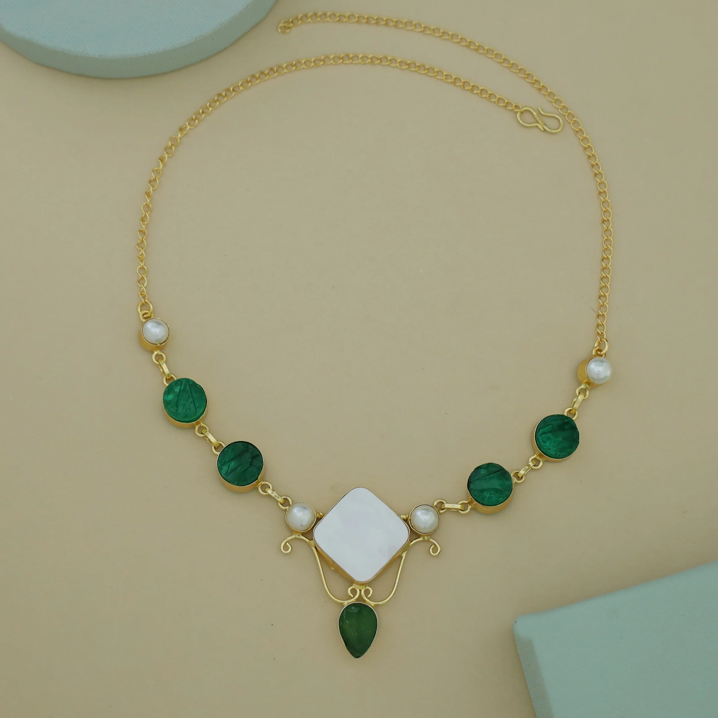 Golden Multishape MOP + Dyed Stone Pearl Neckpiece - Image 10