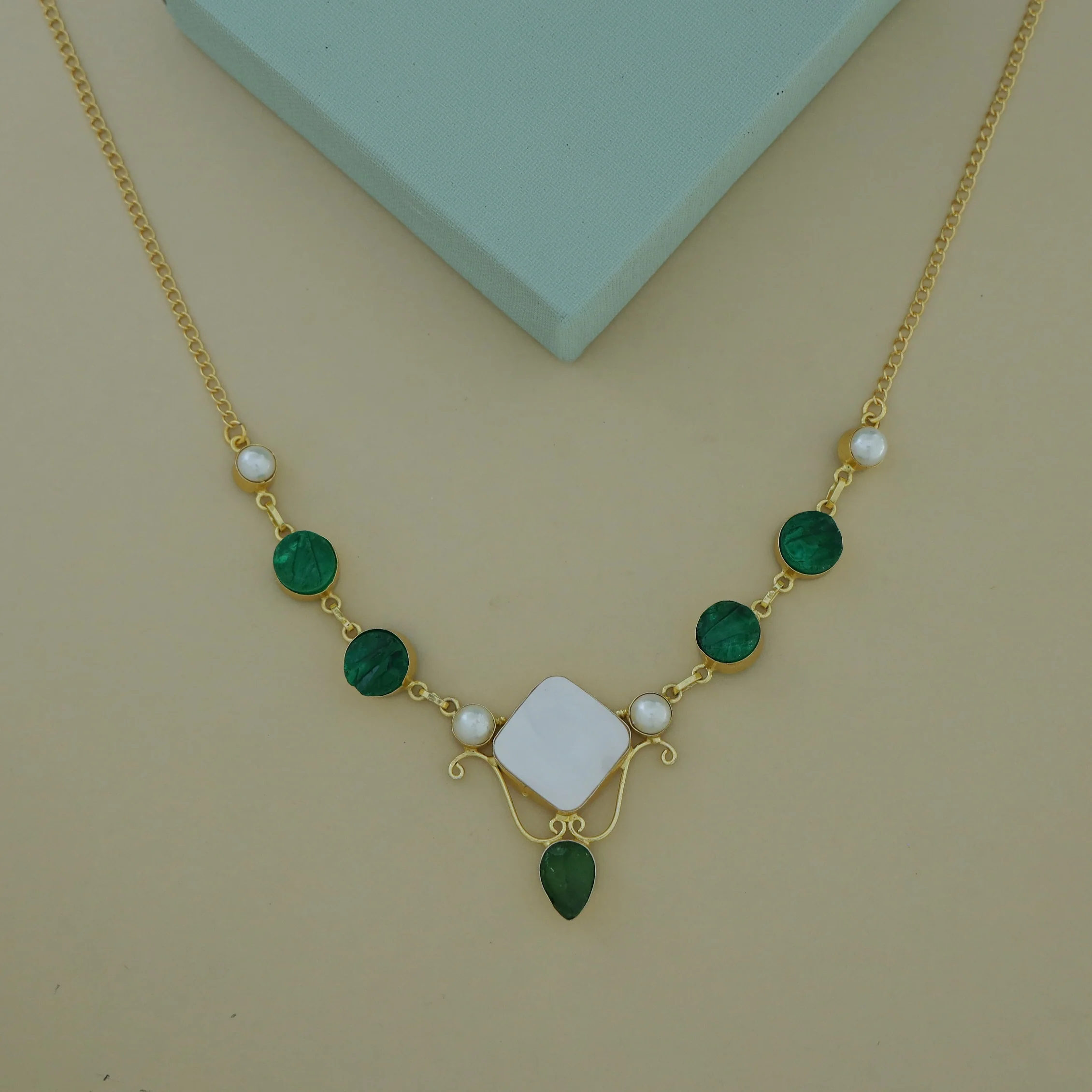 Golden Multishape MOP + Dyed Stone Pearl Neckpiece - Image 3