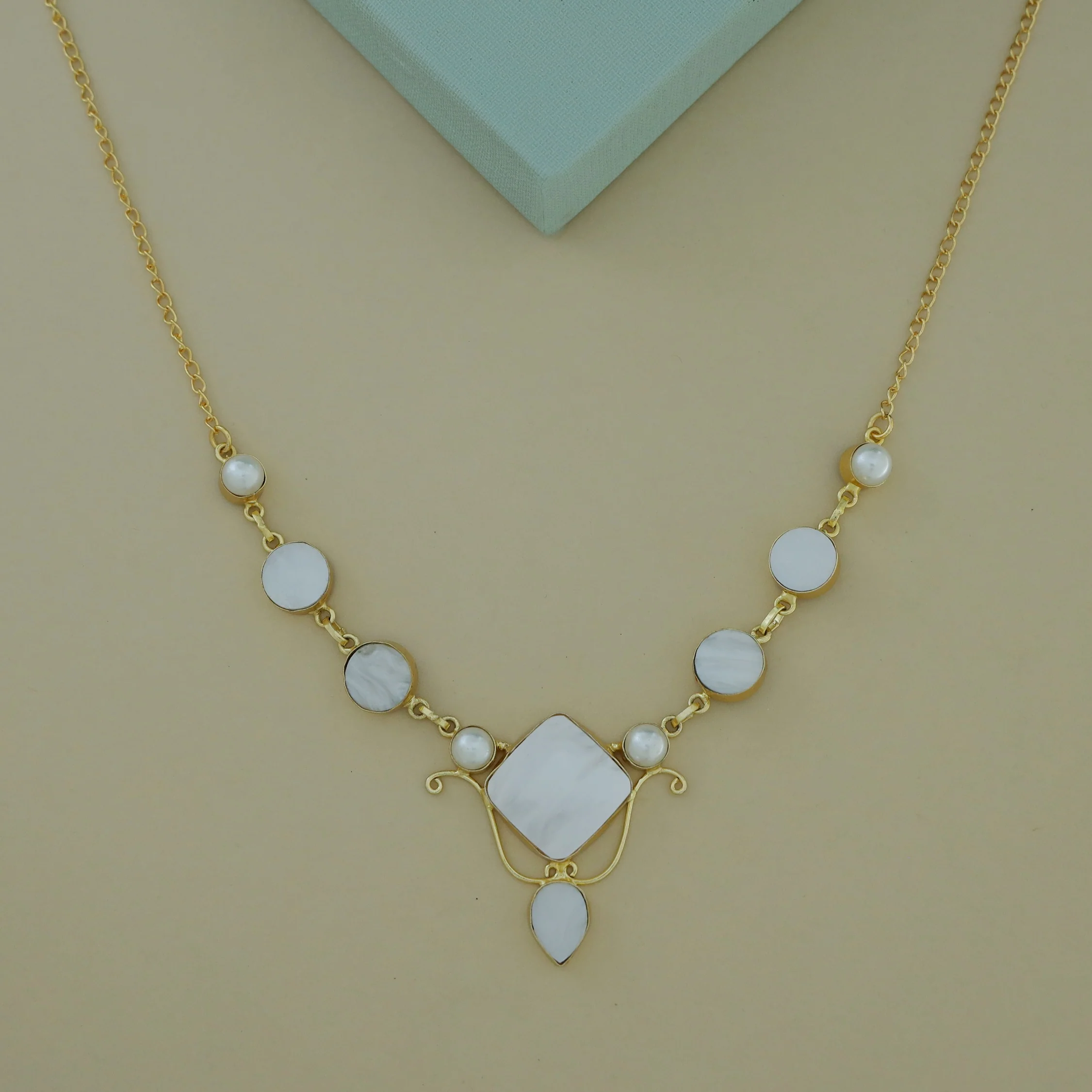 Golden Multishape MOP + Dyed Stone Pearl Neckpiece - Image 4