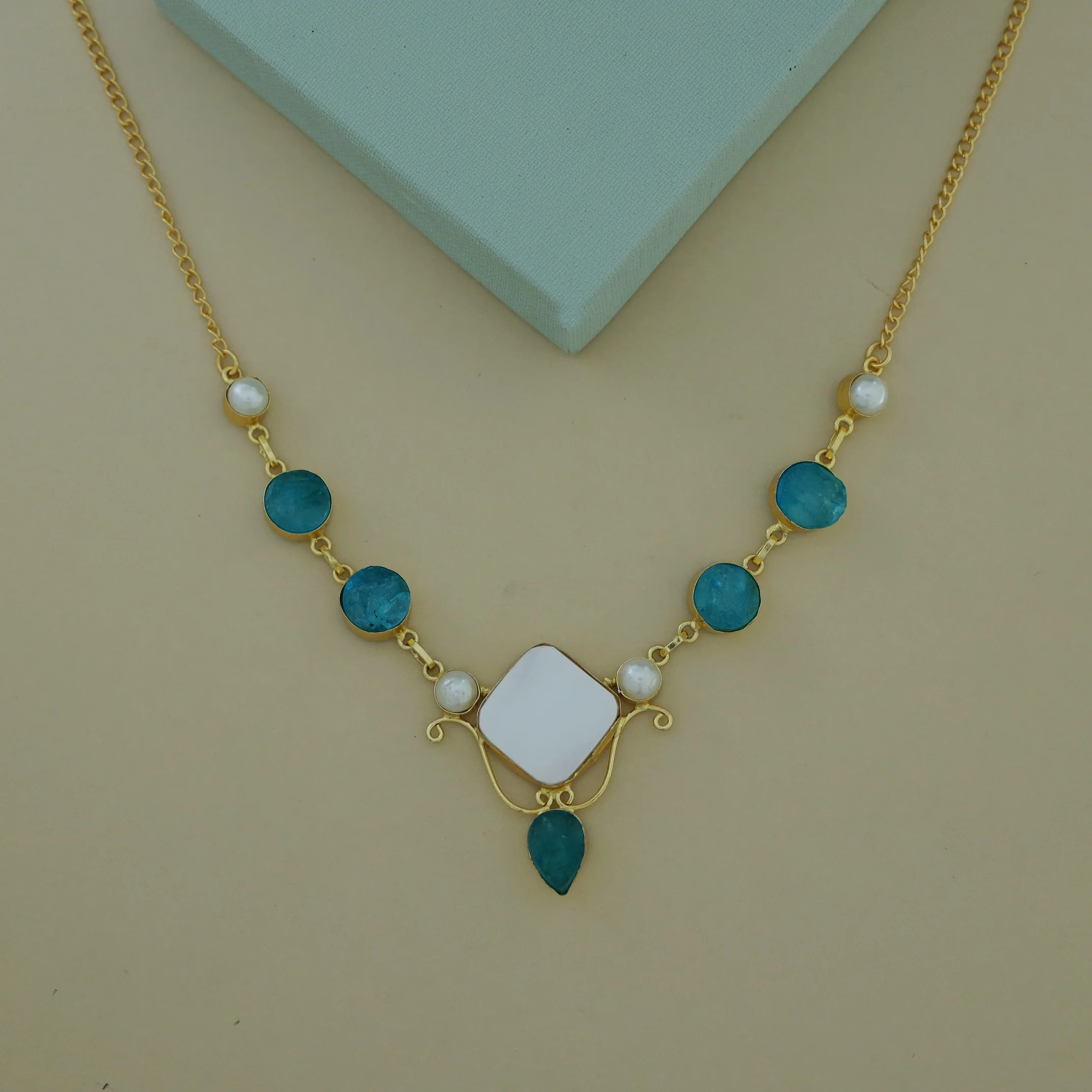 Golden Multishape MOP + Dyed Stone Pearl Neckpiece - Image 6