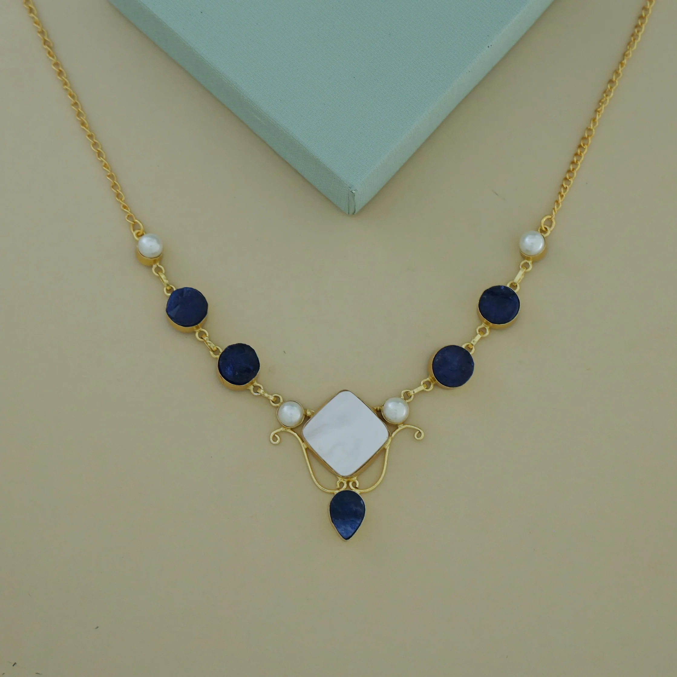 Golden Multishape MOP + Dyed Stone Pearl Neckpiece - Image 7