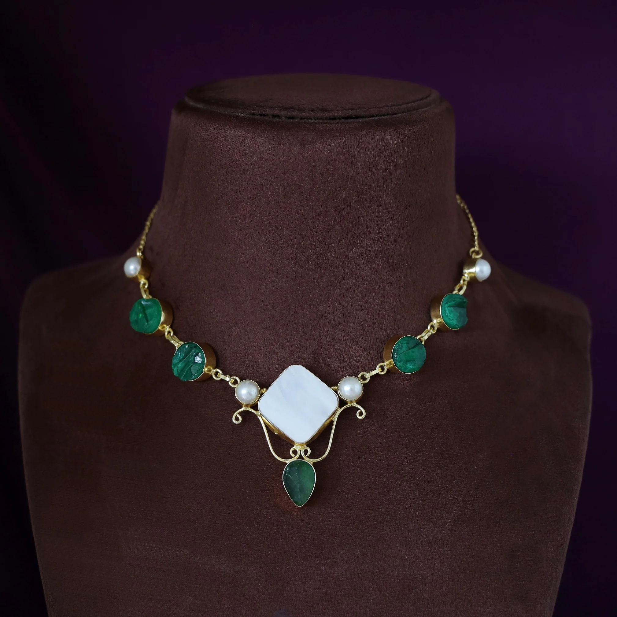 Golden Multishape MOP + Dyed Stone Pearl Neckpiece - Image 8