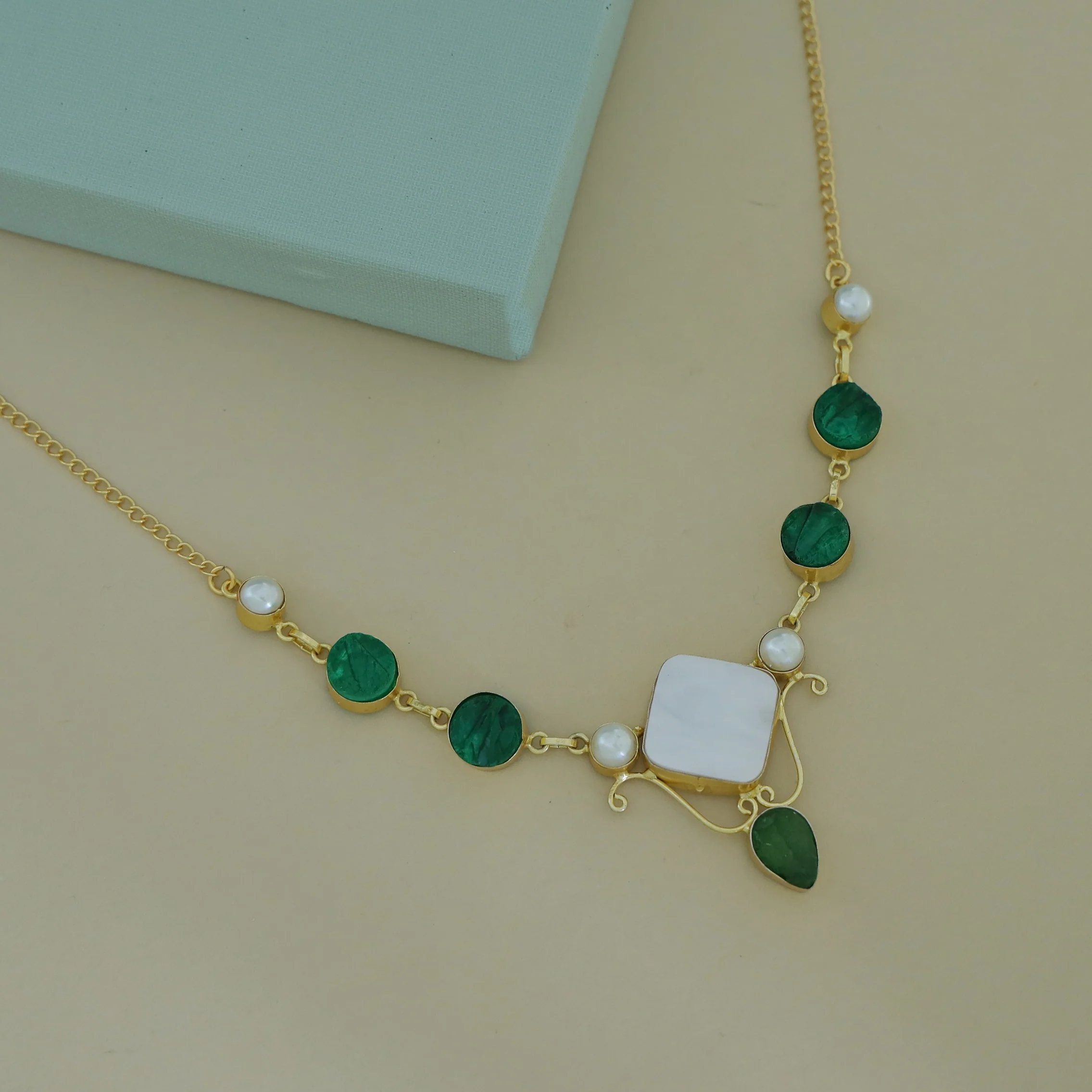Golden Multishape MOP + Dyed Stone Pearl Neckpiece - Image 9