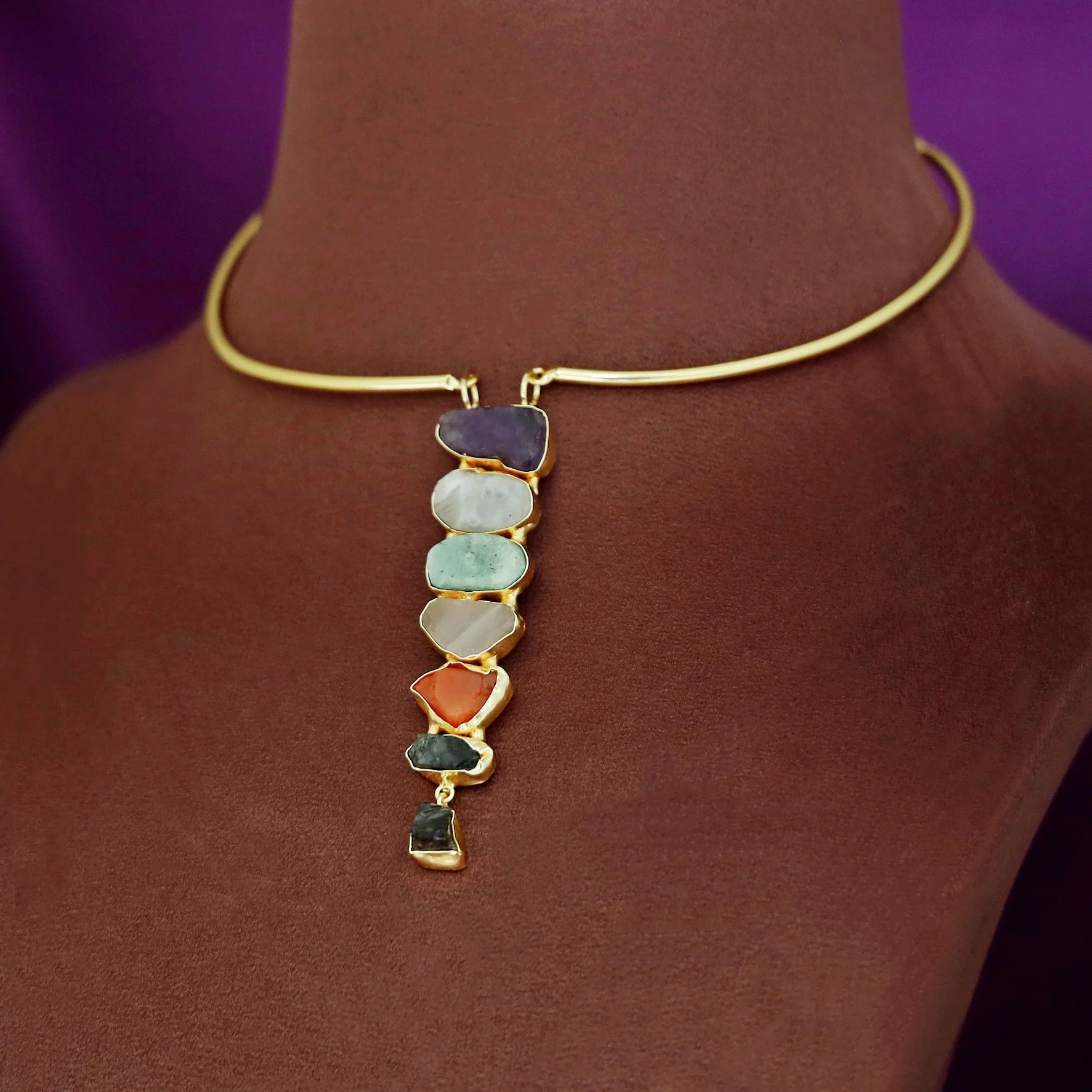 Saisha Multicolour Raw Stone Neck Cuff - Image 2
