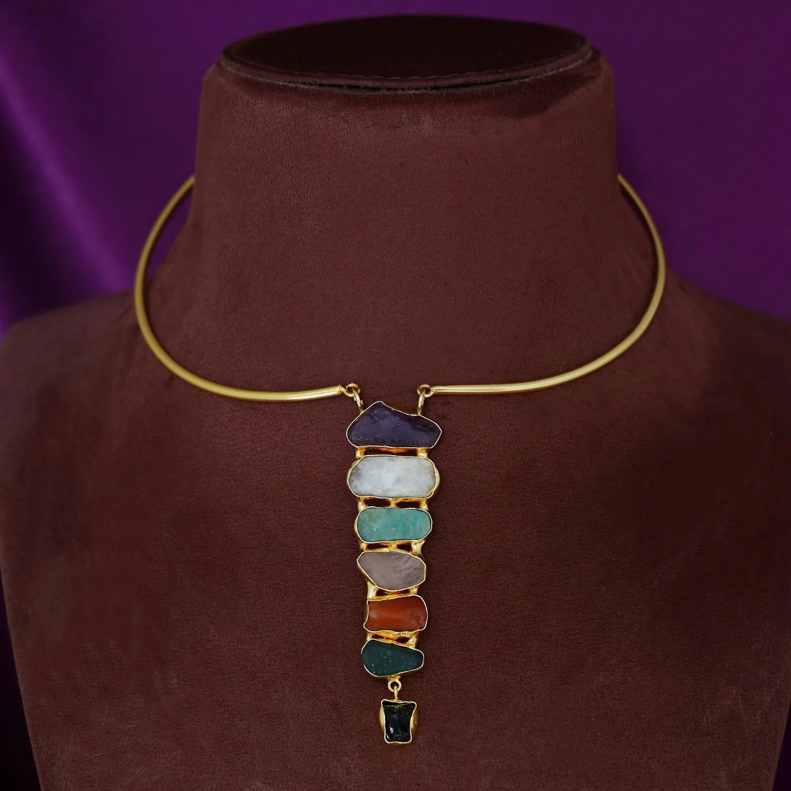Saisha Multicolour Raw Stone Neck Cuff - Image 3