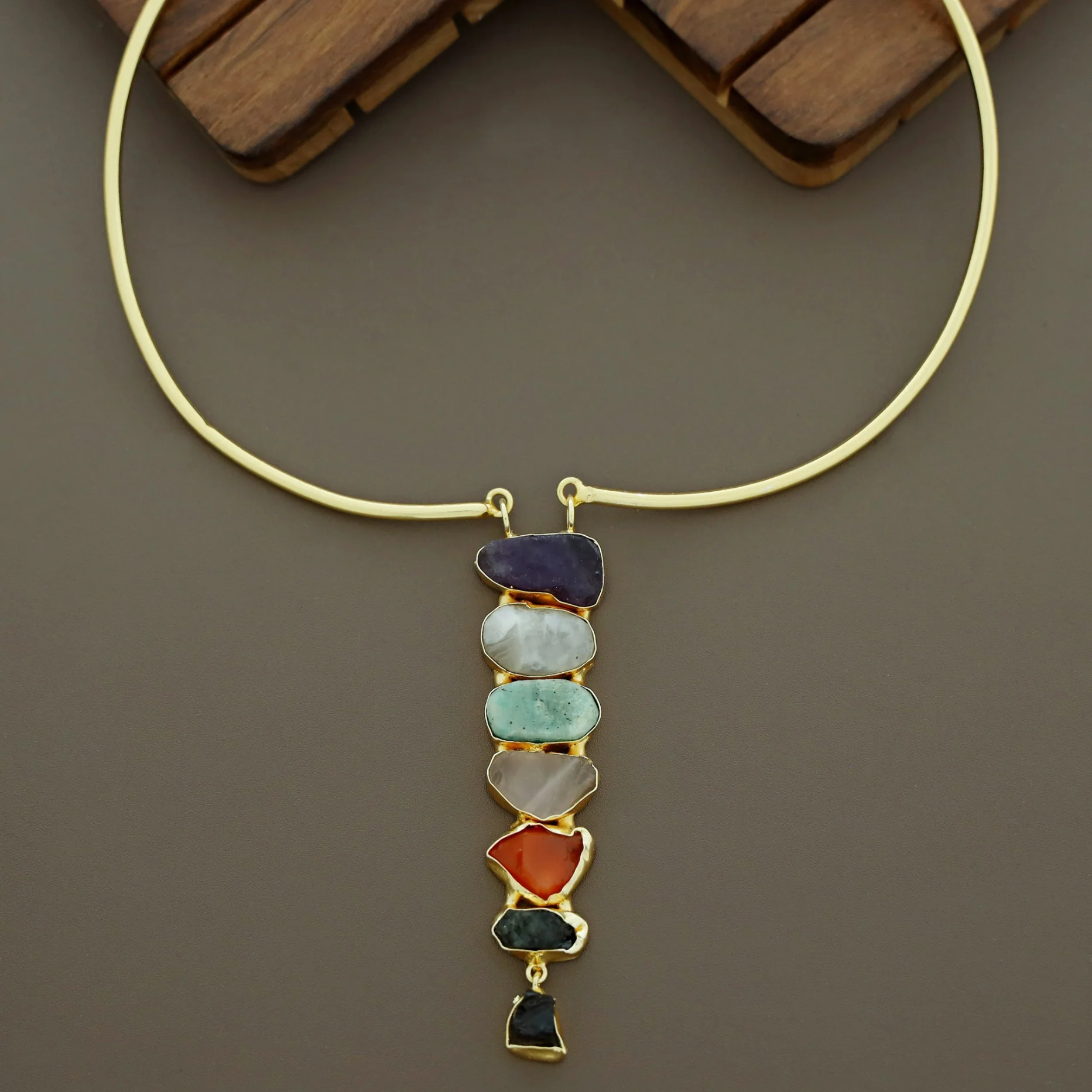 Saisha Multicolour Raw Stone Neck Cuff - Image 4