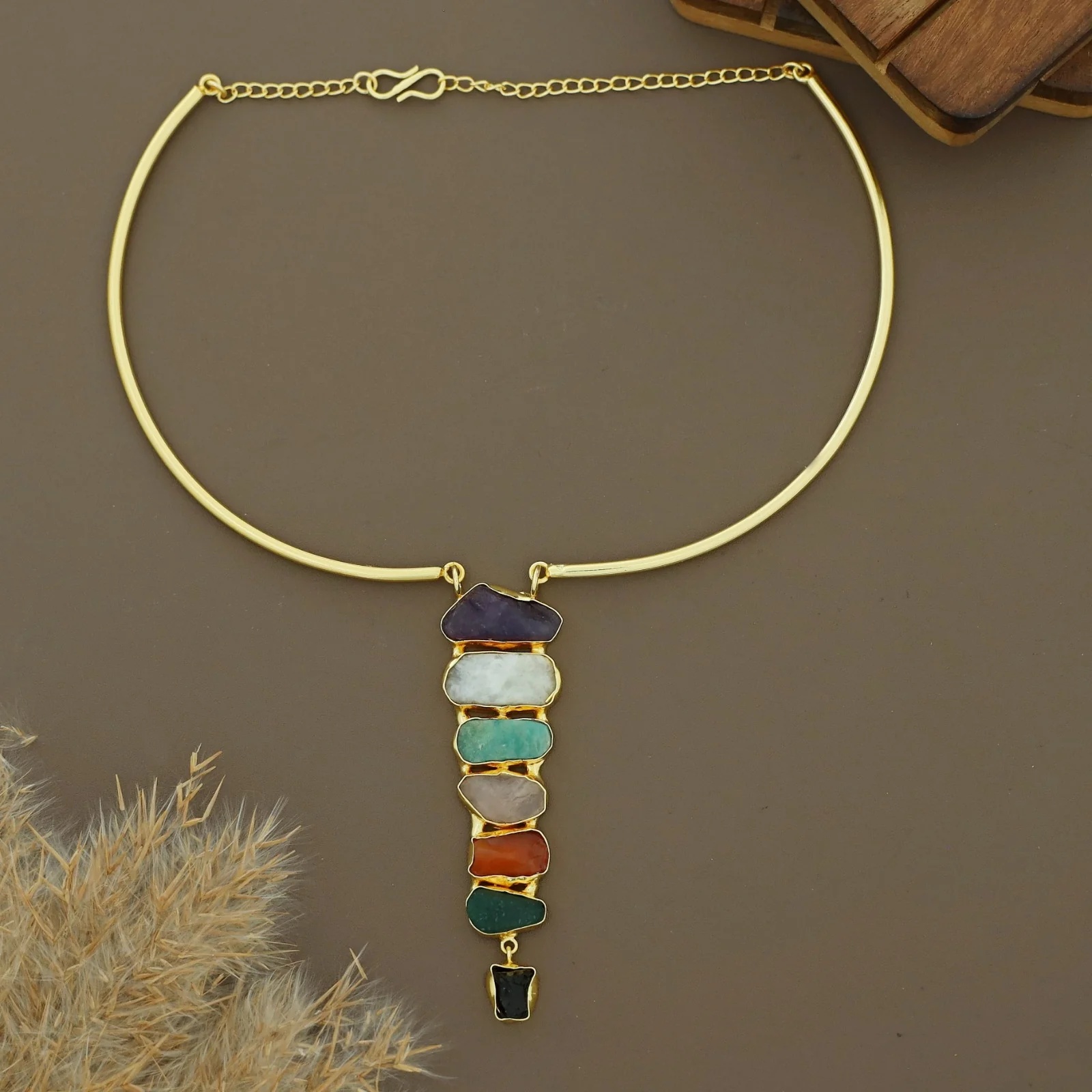 Saisha Multicolour Raw Stone Neck Cuff - Image 5