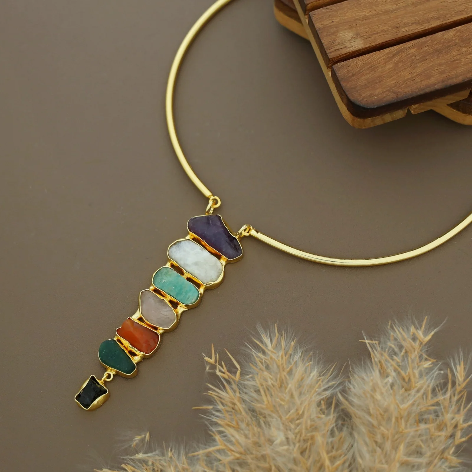 Saisha Multicolour Raw Stone Neck Cuff - Image 6