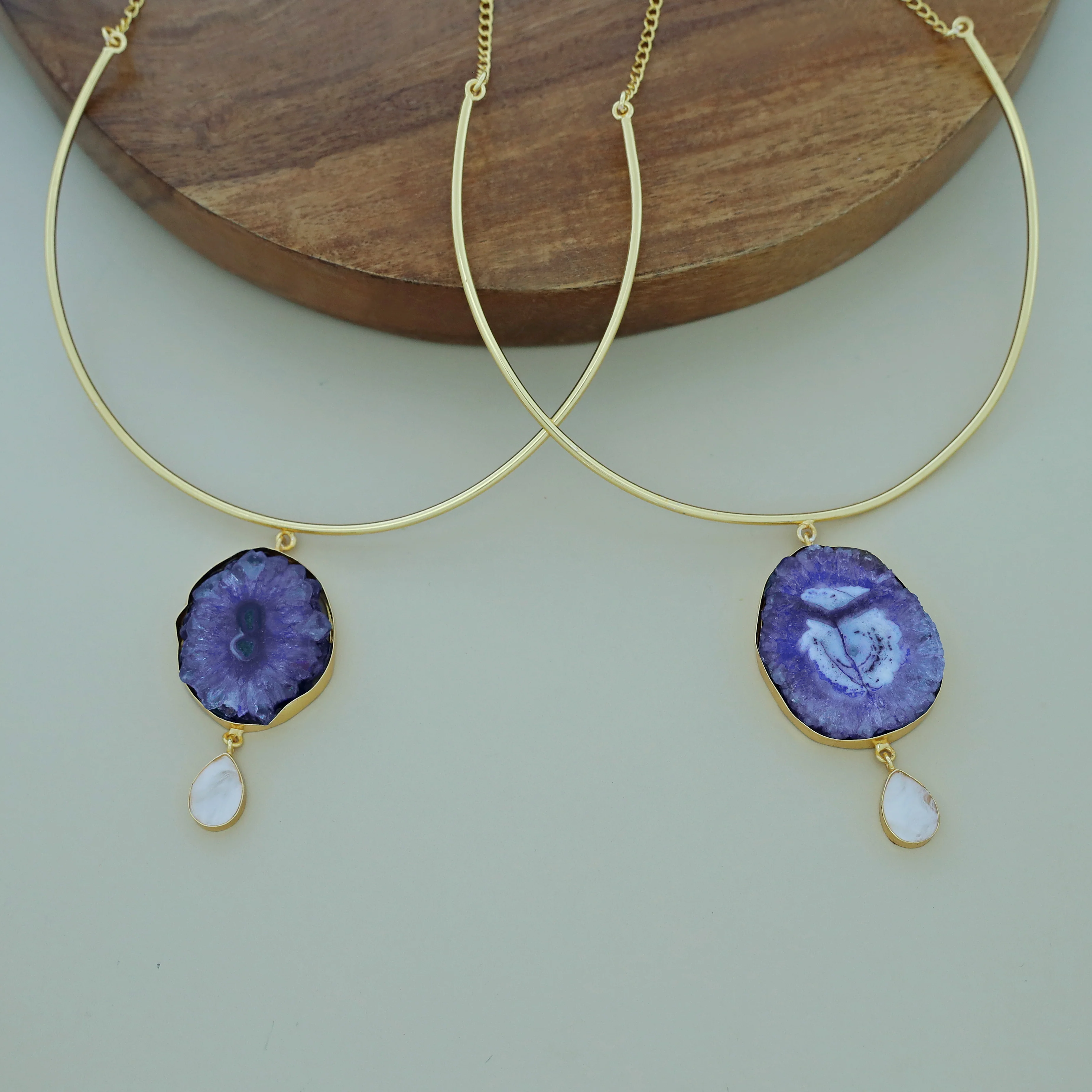 Golden Neck Cuff With Agate + Mop Pendant - Image 6