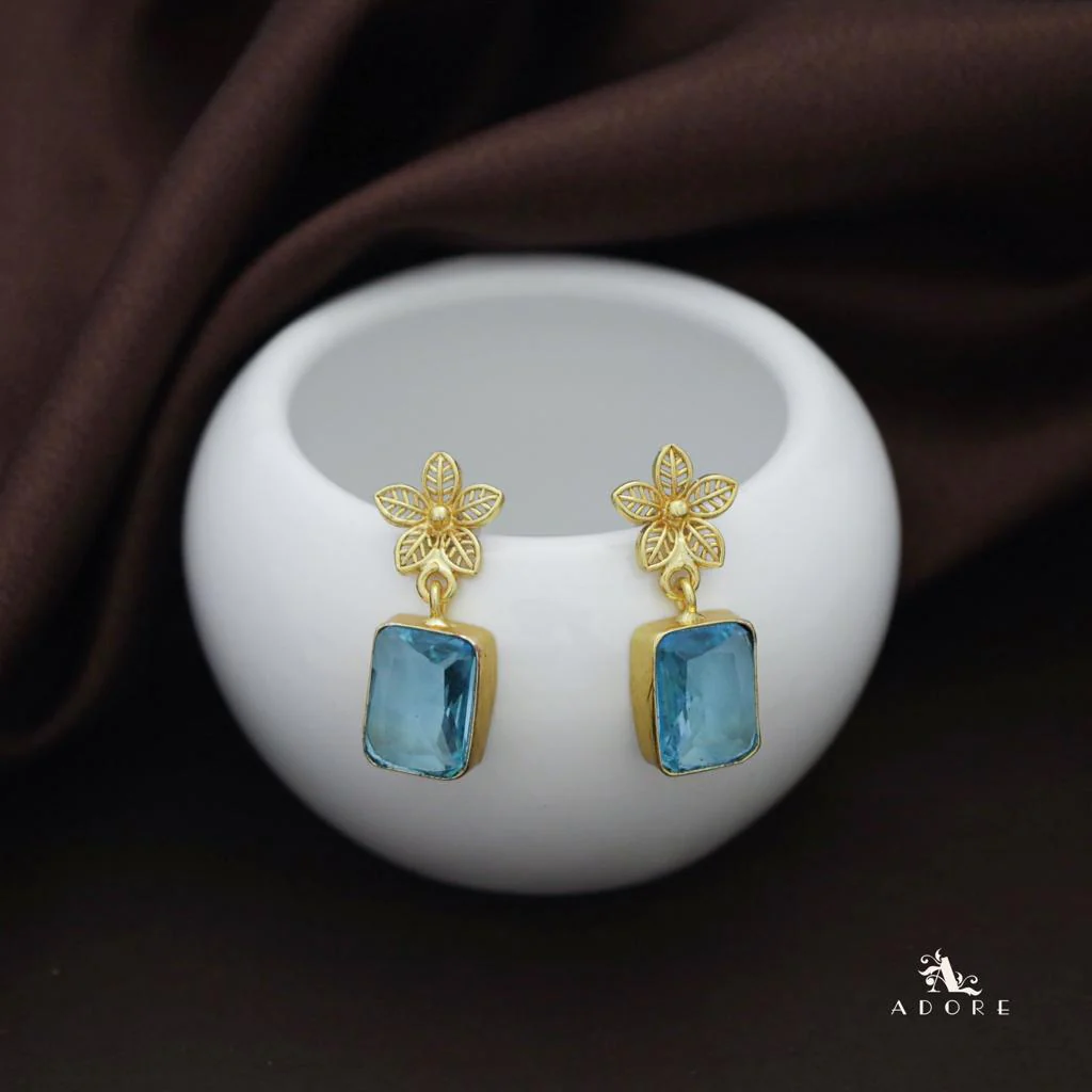Golden Night Flower Glossy Rectangle Earring - Image 11
