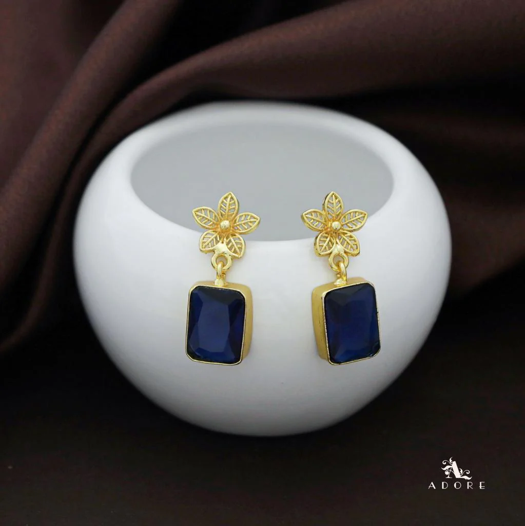 Golden Night Flower Glossy Rectangle Earring - Image 12