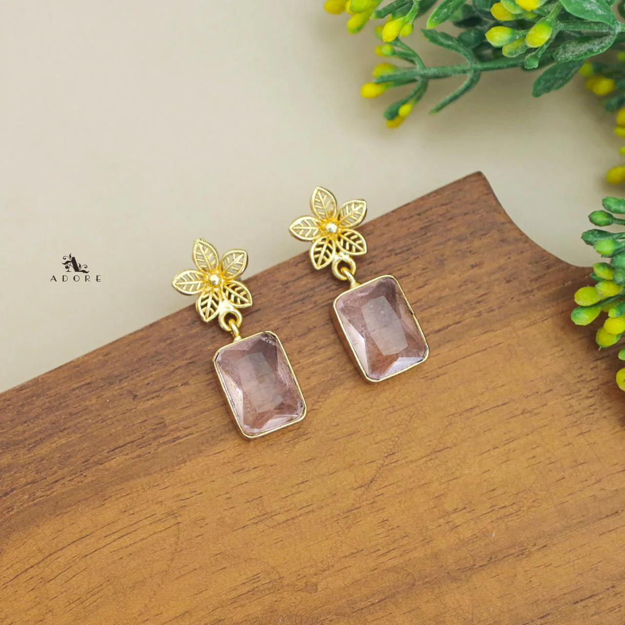 Golden Night Flower Glossy Rectangle Earring - Image 14
