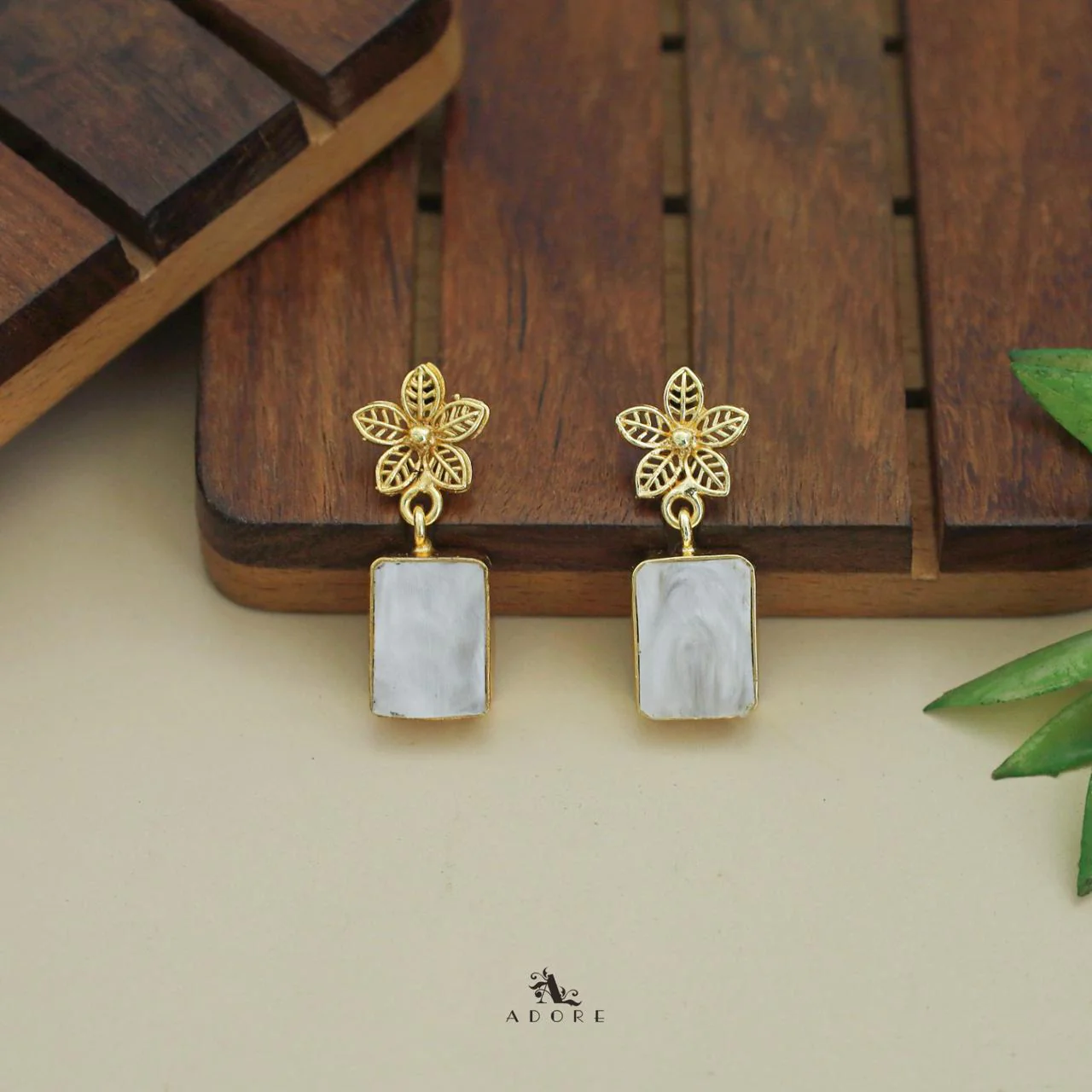 Golden Night Flower Glossy Rectangle Earring - Image 15