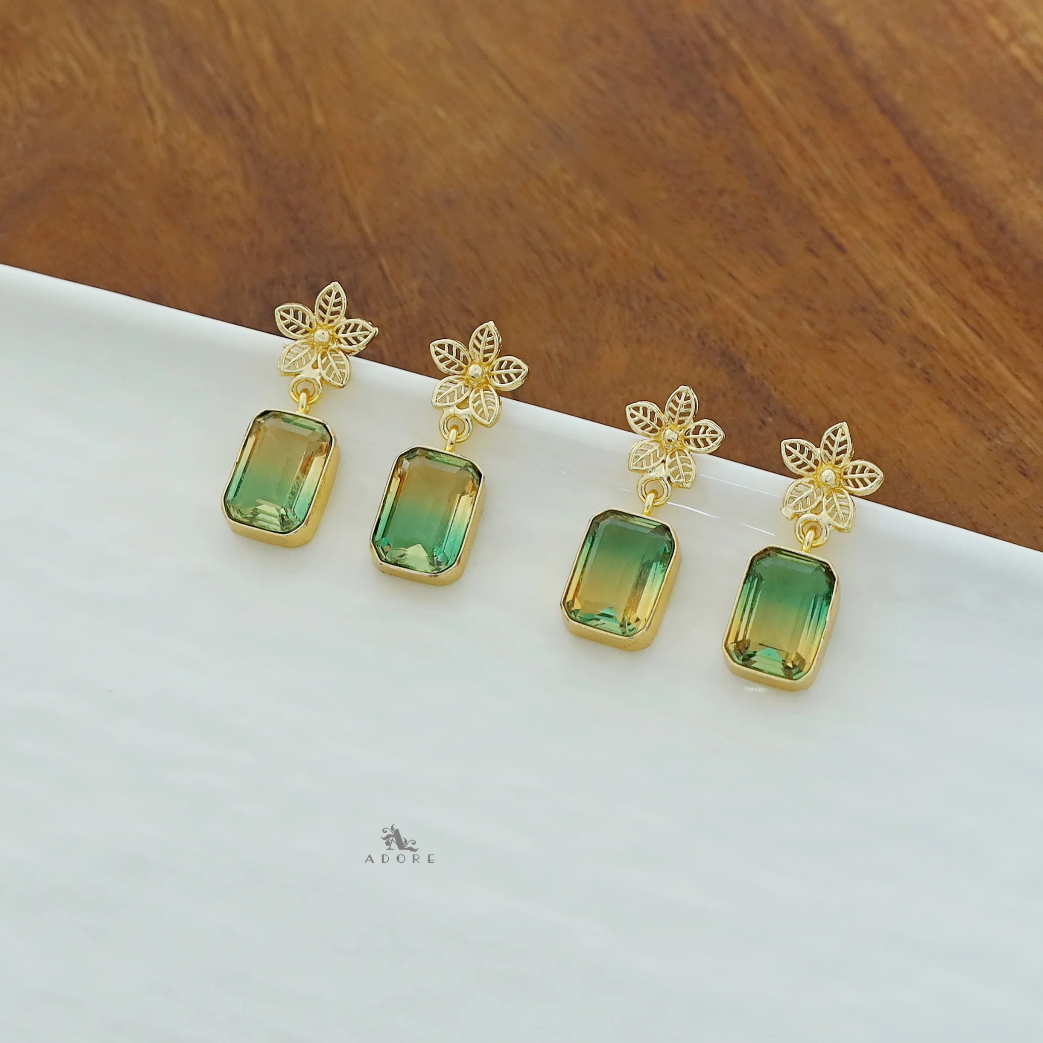 Golden Night Flower Glossy Rectangle Earring - Image 16