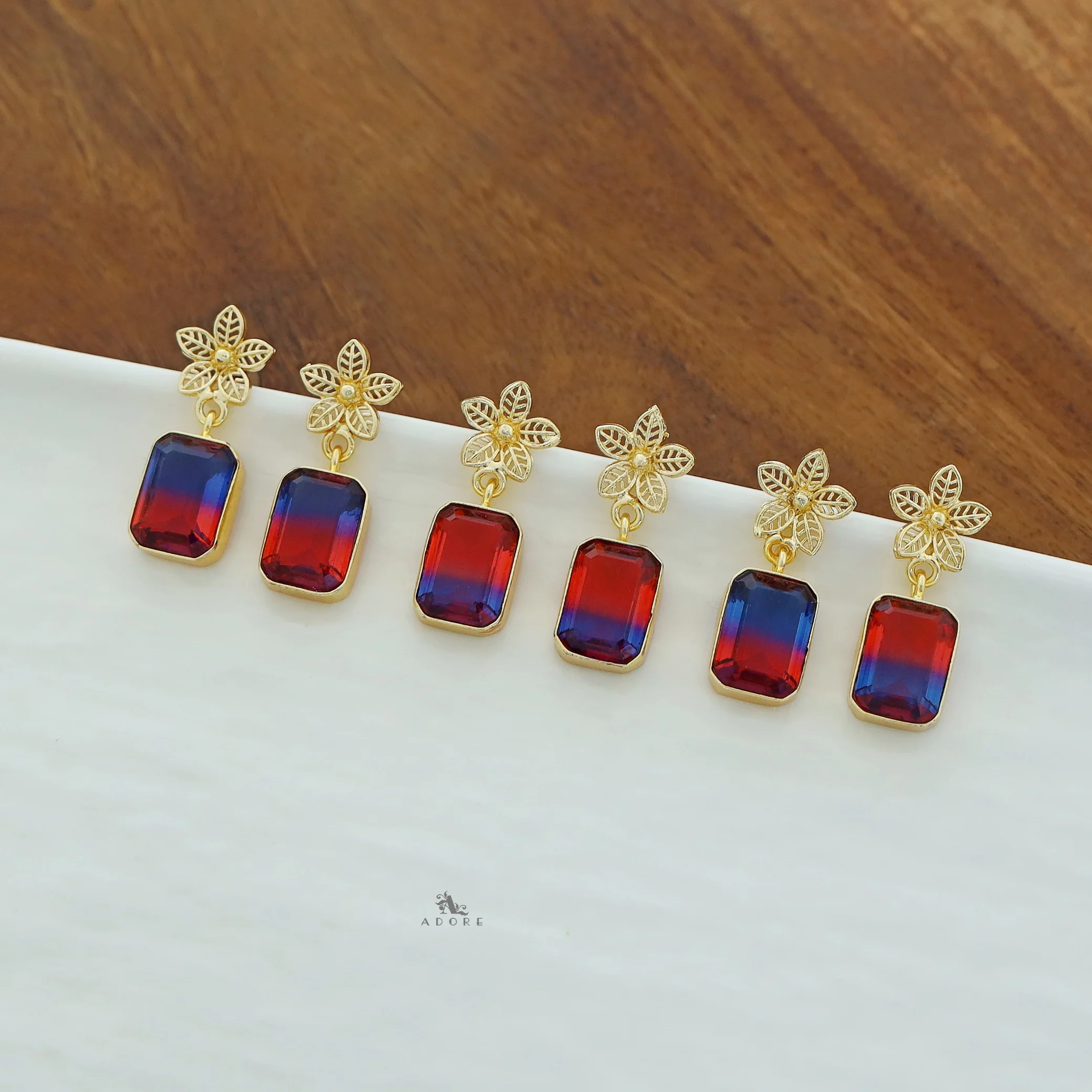 Golden Night Flower Glossy Rectangle Earring - Image 17