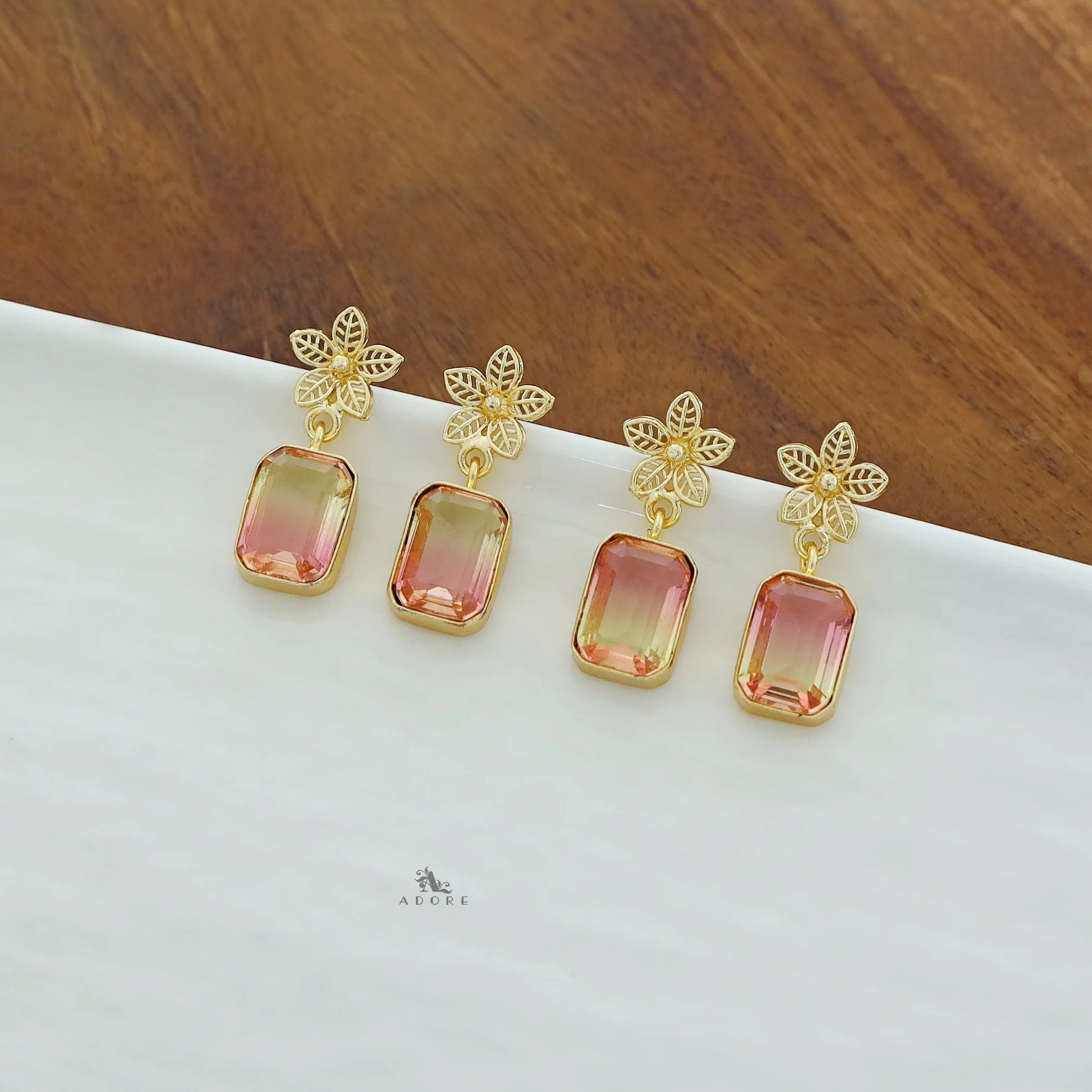 Golden Night Flower Glossy Rectangle Earring - Image 18