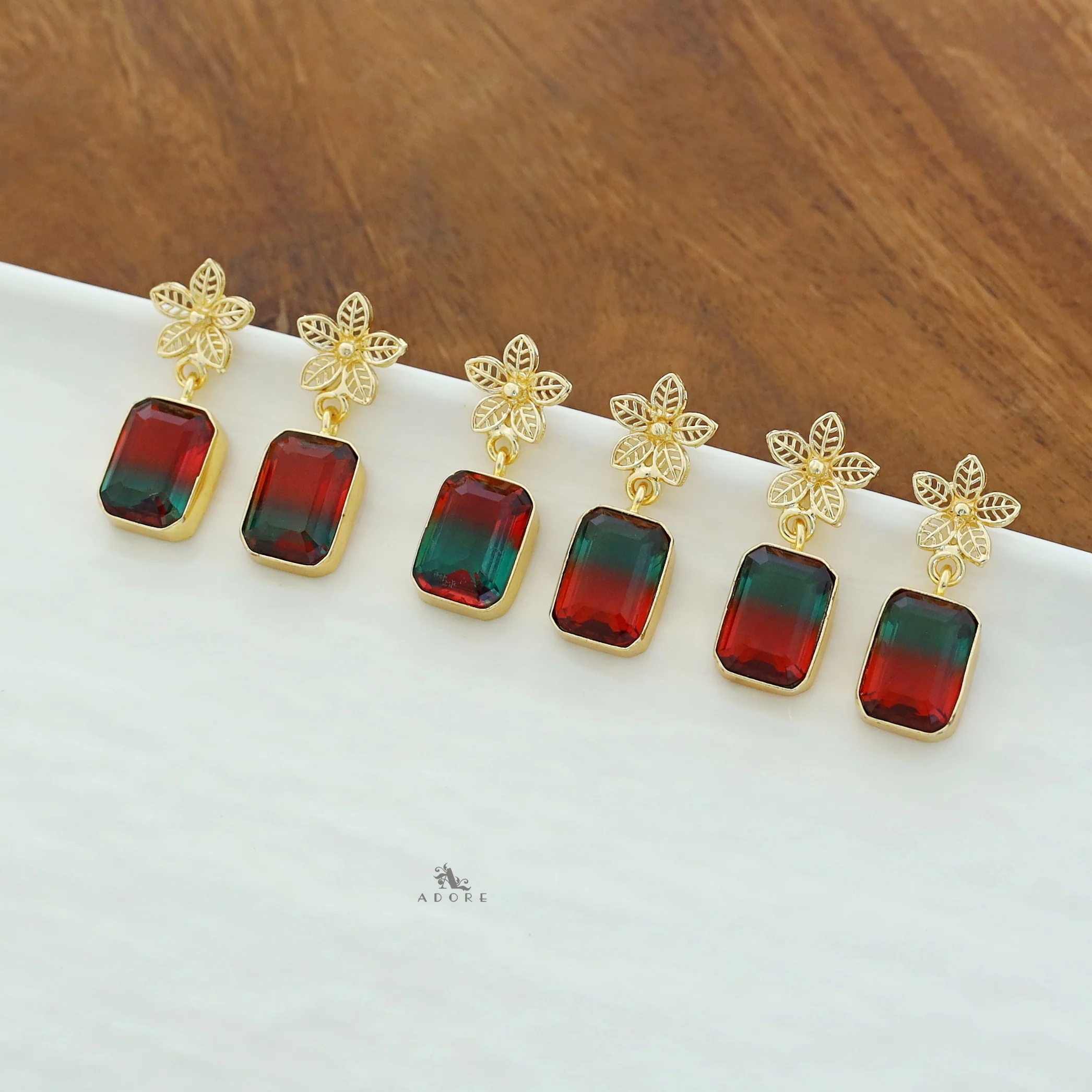 Golden Night Flower Glossy Rectangle Earring - Image 19