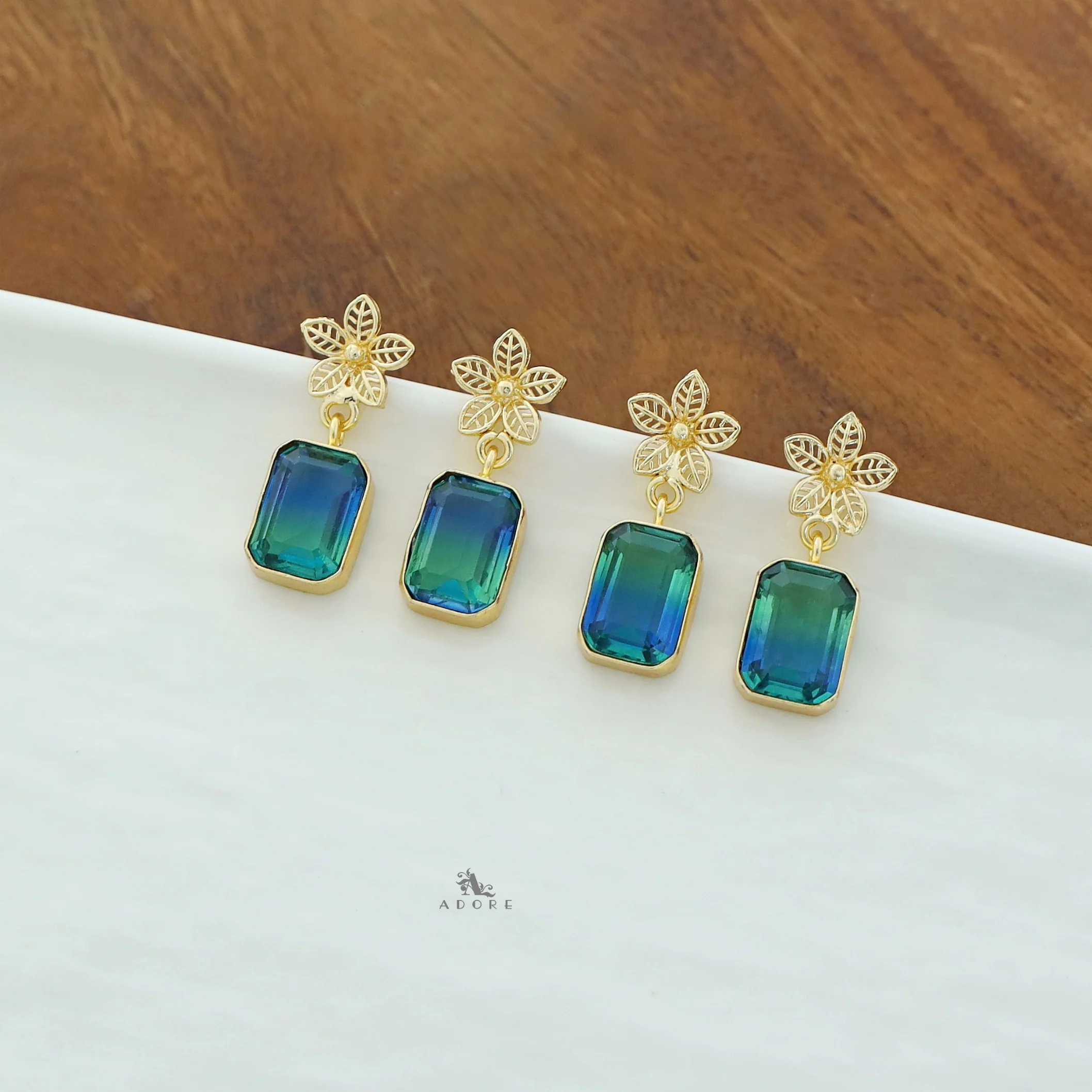 Golden Night Flower Glossy Rectangle Earring - Image 20