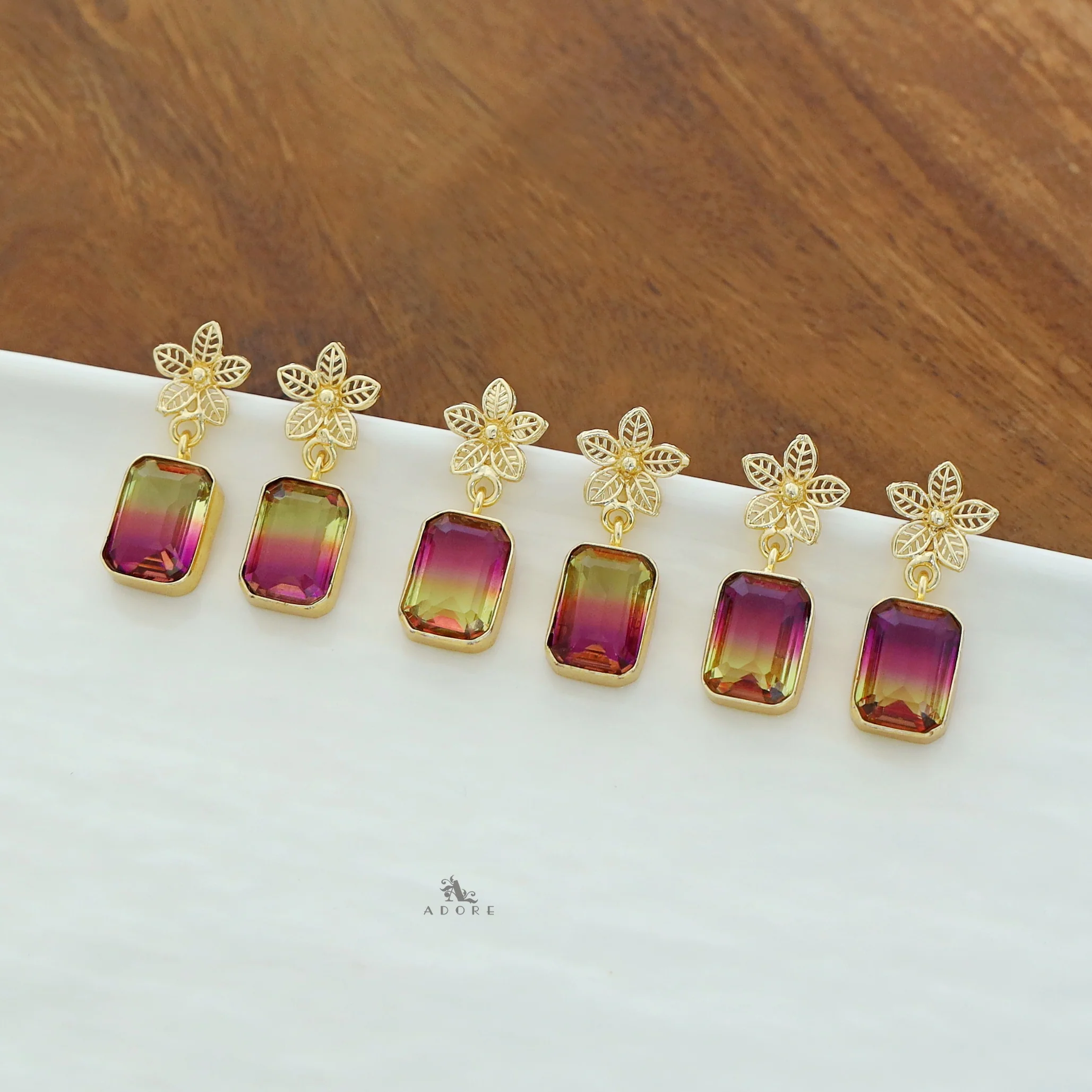 Golden Night Flower Glossy Rectangle Earring - Image 21