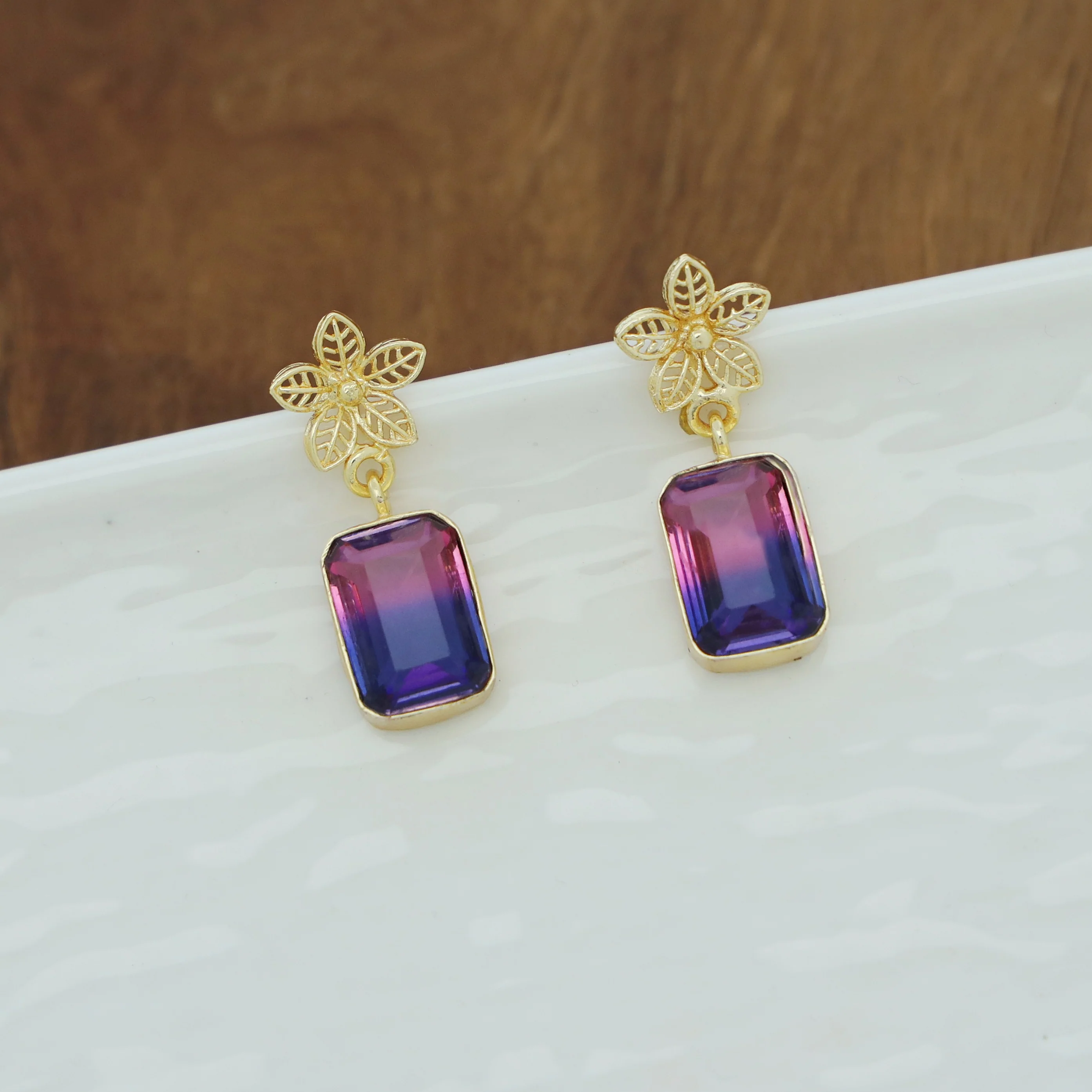 Golden Night Flower Glossy Rectangle Earring - Image 23