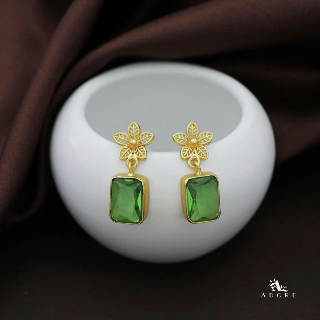 Golden Night Flower Glossy Rectangle Earring - Image 6