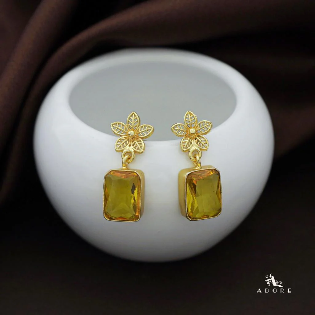 Golden Night Flower Glossy Rectangle Earring - Image 7