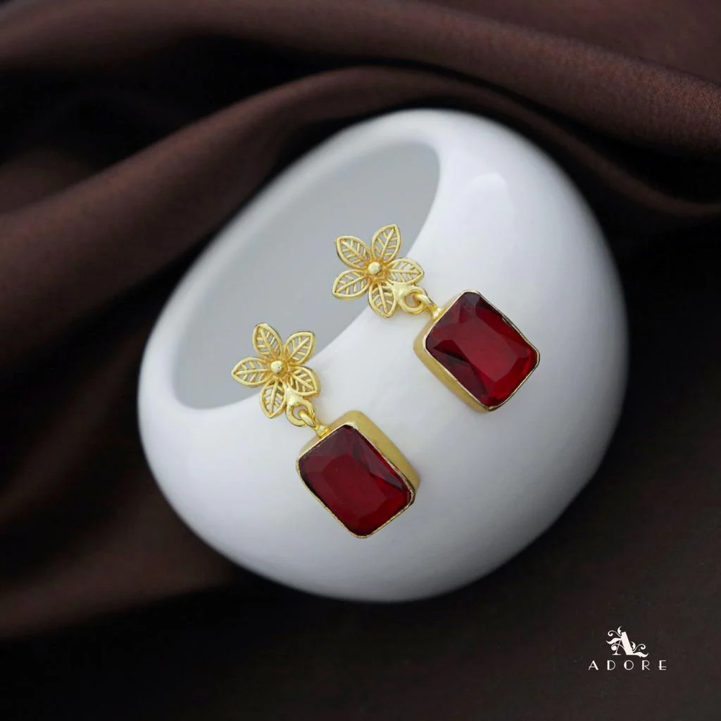 Golden Night Flower Glossy Rectangle Earring - Image 9