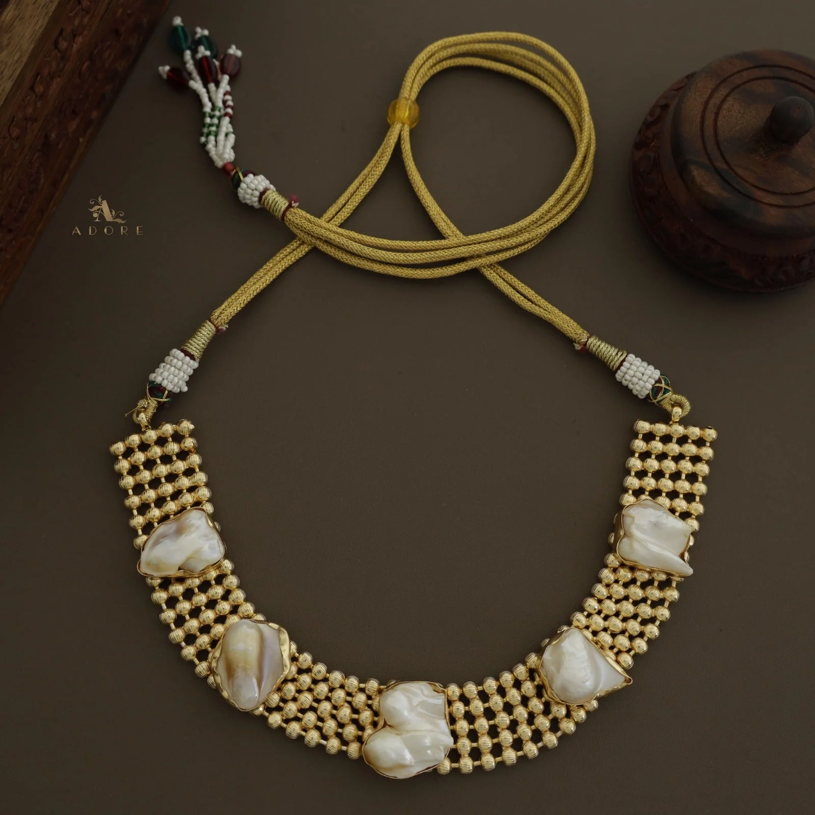 Golden Odelia Baroque Short Neckpiece With Earring - Image 6