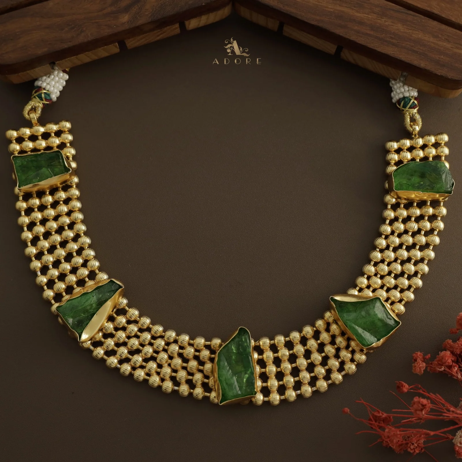 Golden Odelia Dyed Stone Short Neckpiece / Choker - Image 2