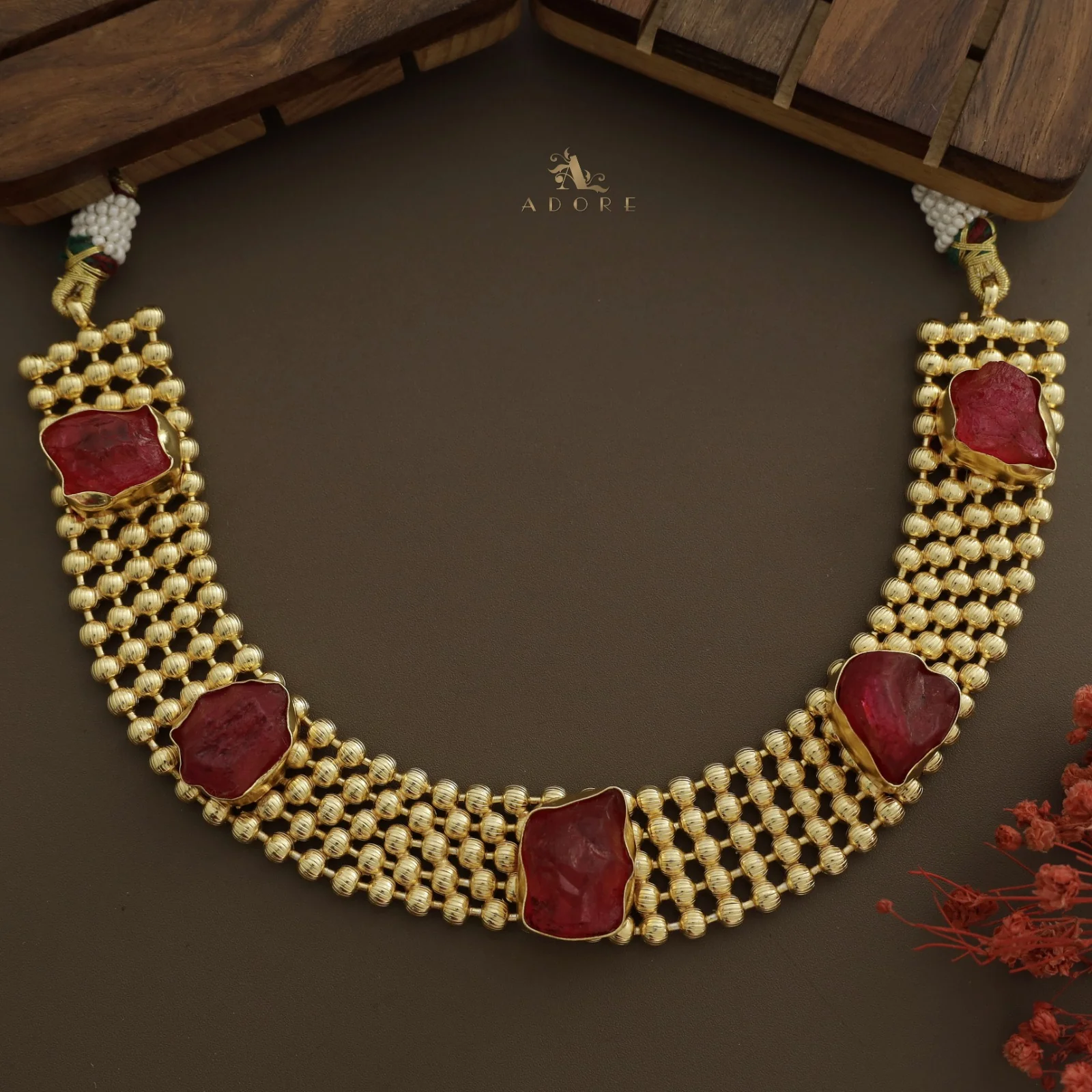 Golden Odelia Dyed Stone Short Neckpiece / Choker - Image 3