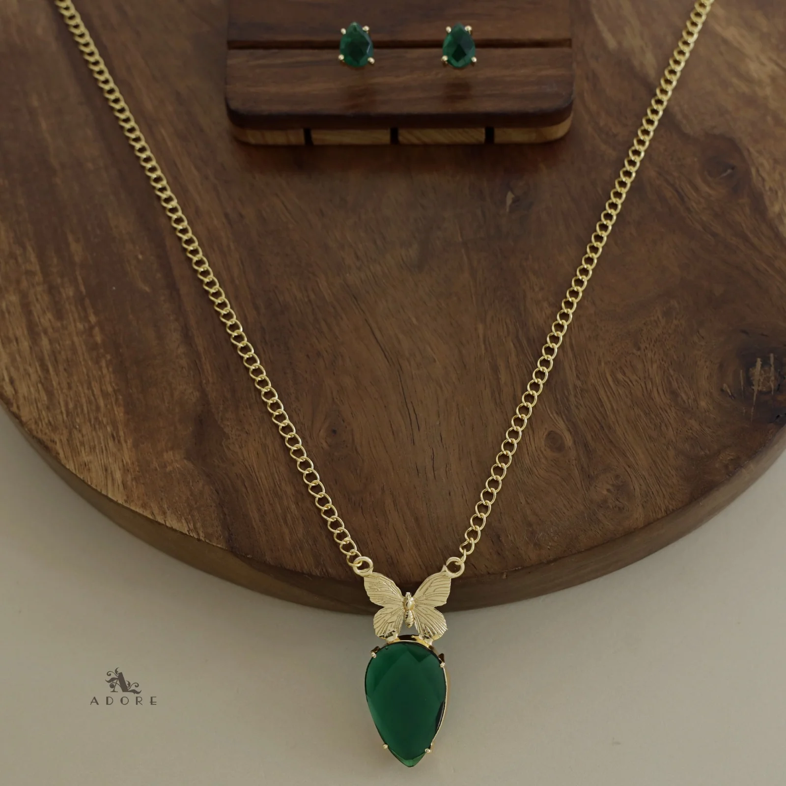 Golden Papillon Glossy Drop Long Neckpiece With Stud - Image 3