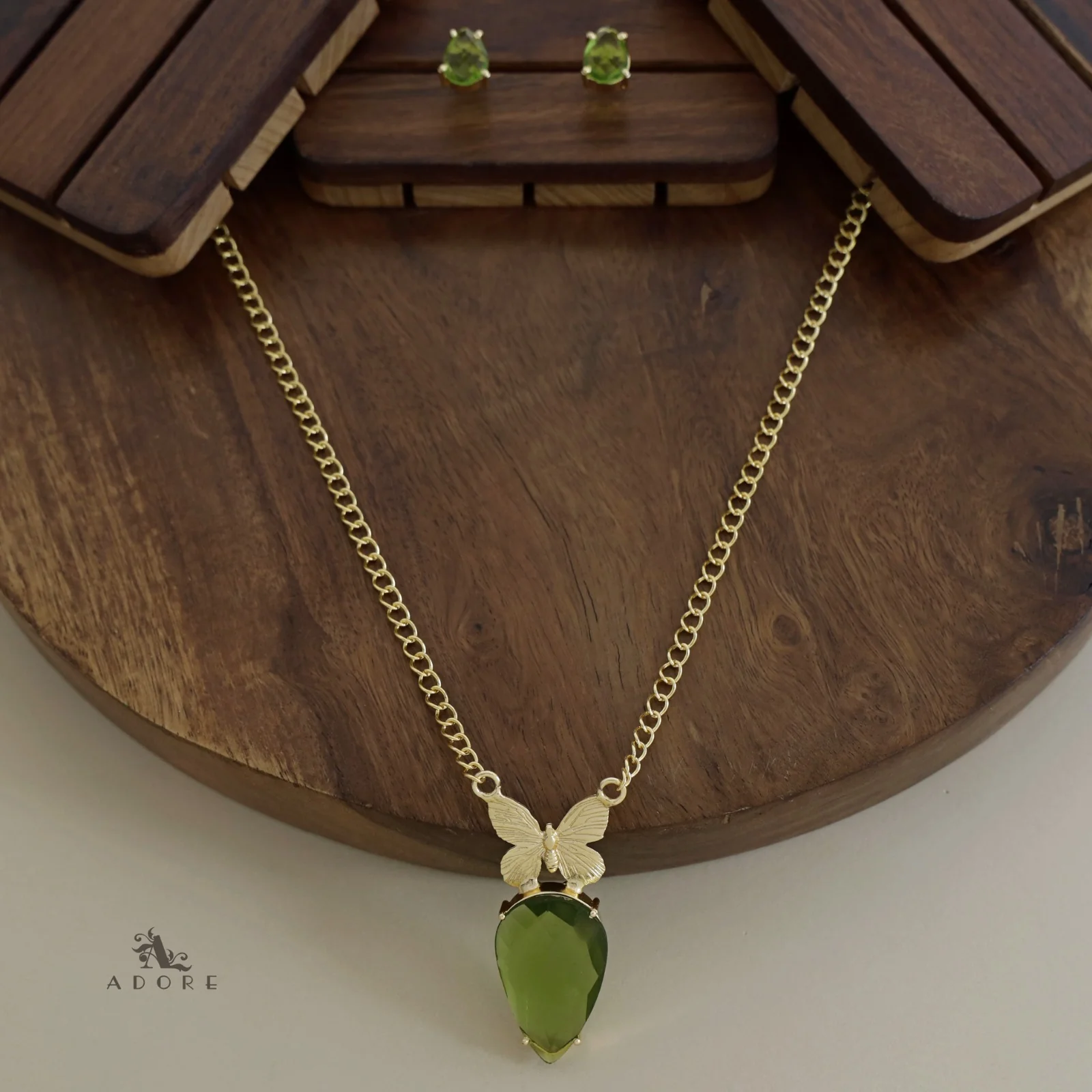 Golden Papillon Glossy Drop Long Neckpiece With Stud - Image 8