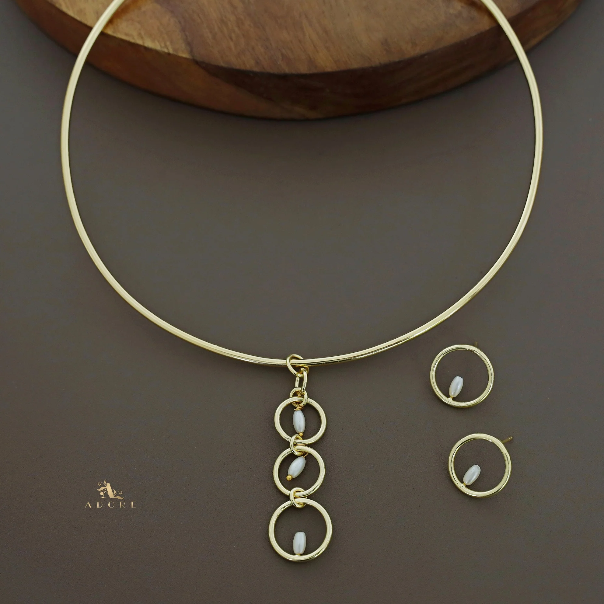 Golden Pearl Drop Neck Cuff With Earring - Image 3