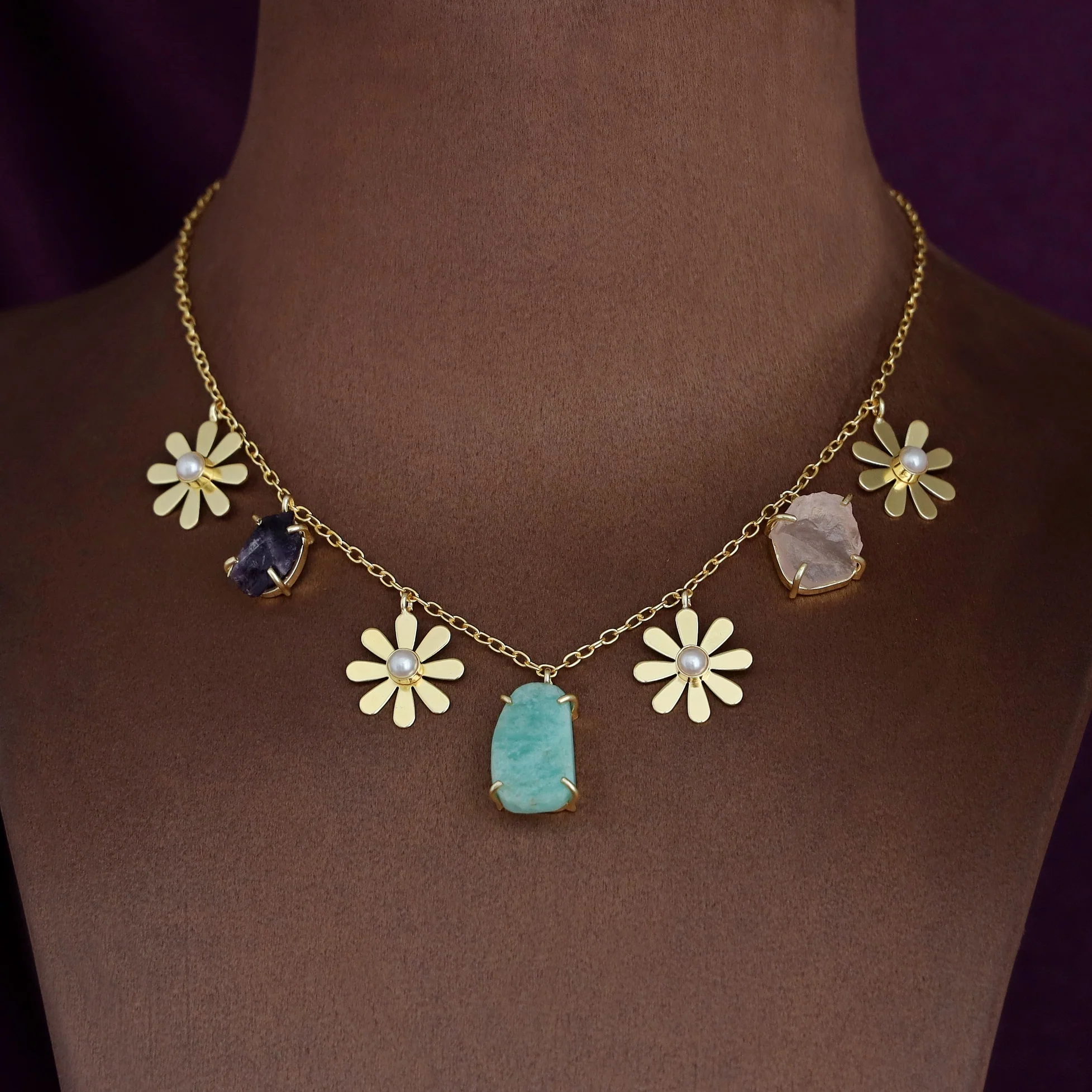 Golden Pearl Midhila Raw Stone Short Neckpiece - Image 2