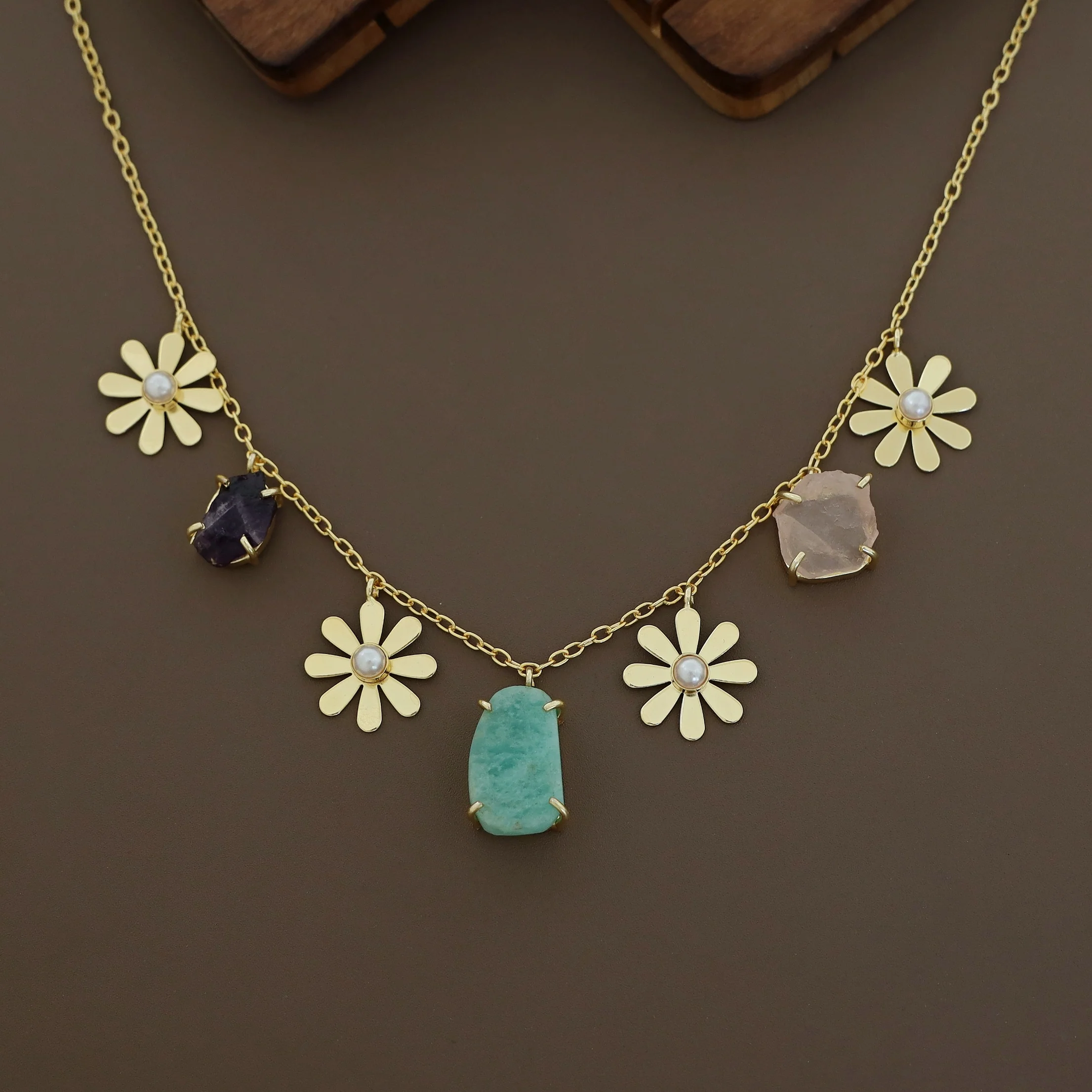 Golden Pearl Midhila Raw Stone Short Neckpiece - Image 4