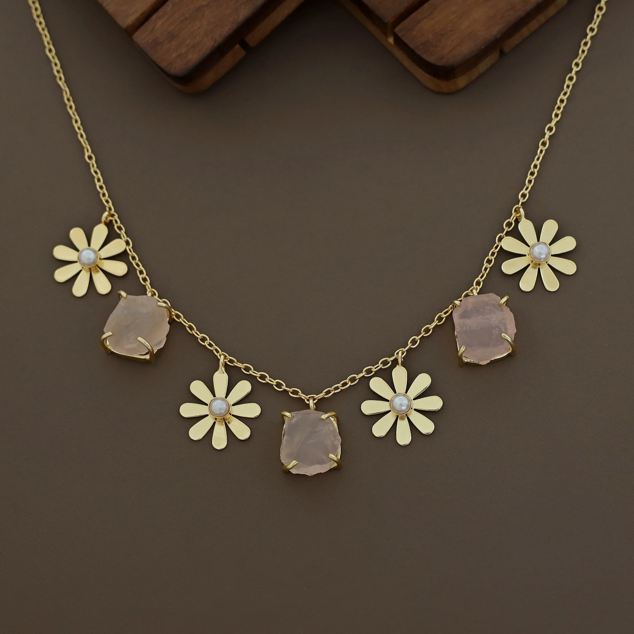 Golden Pearl Midhila Raw Stone Short Neckpiece - Image 5