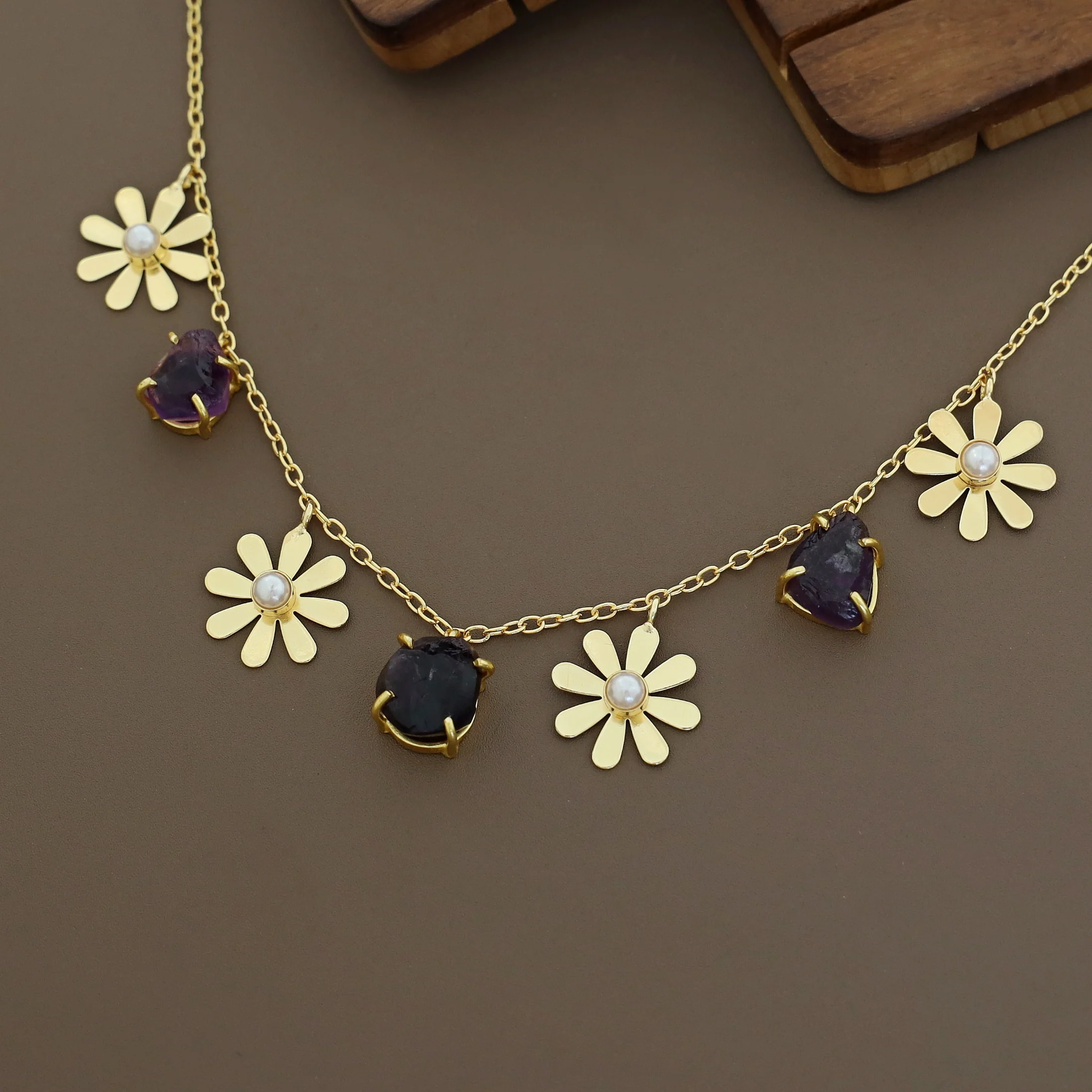 Golden Pearl Midhila Raw Stone Short Neckpiece - Image 6