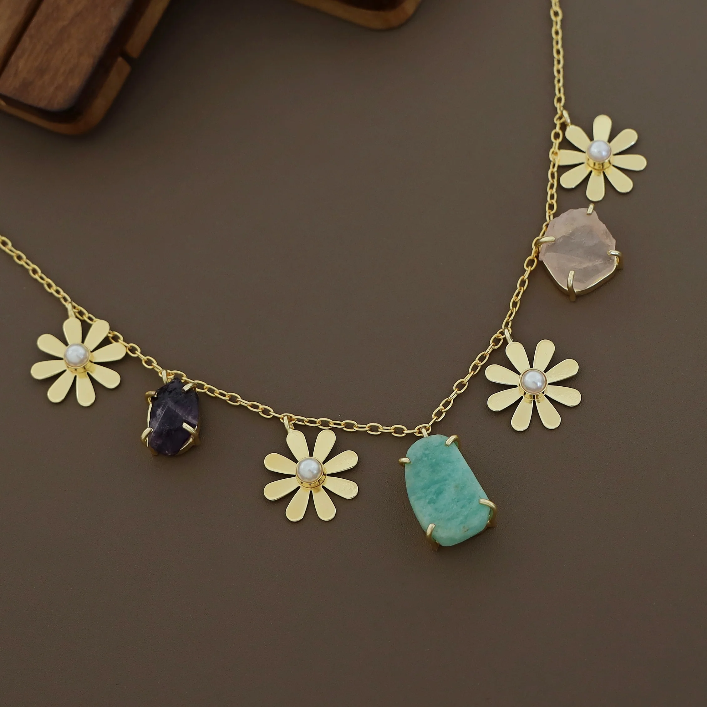 Golden Pearl Midhila Raw Stone Short Neckpiece - Image 9