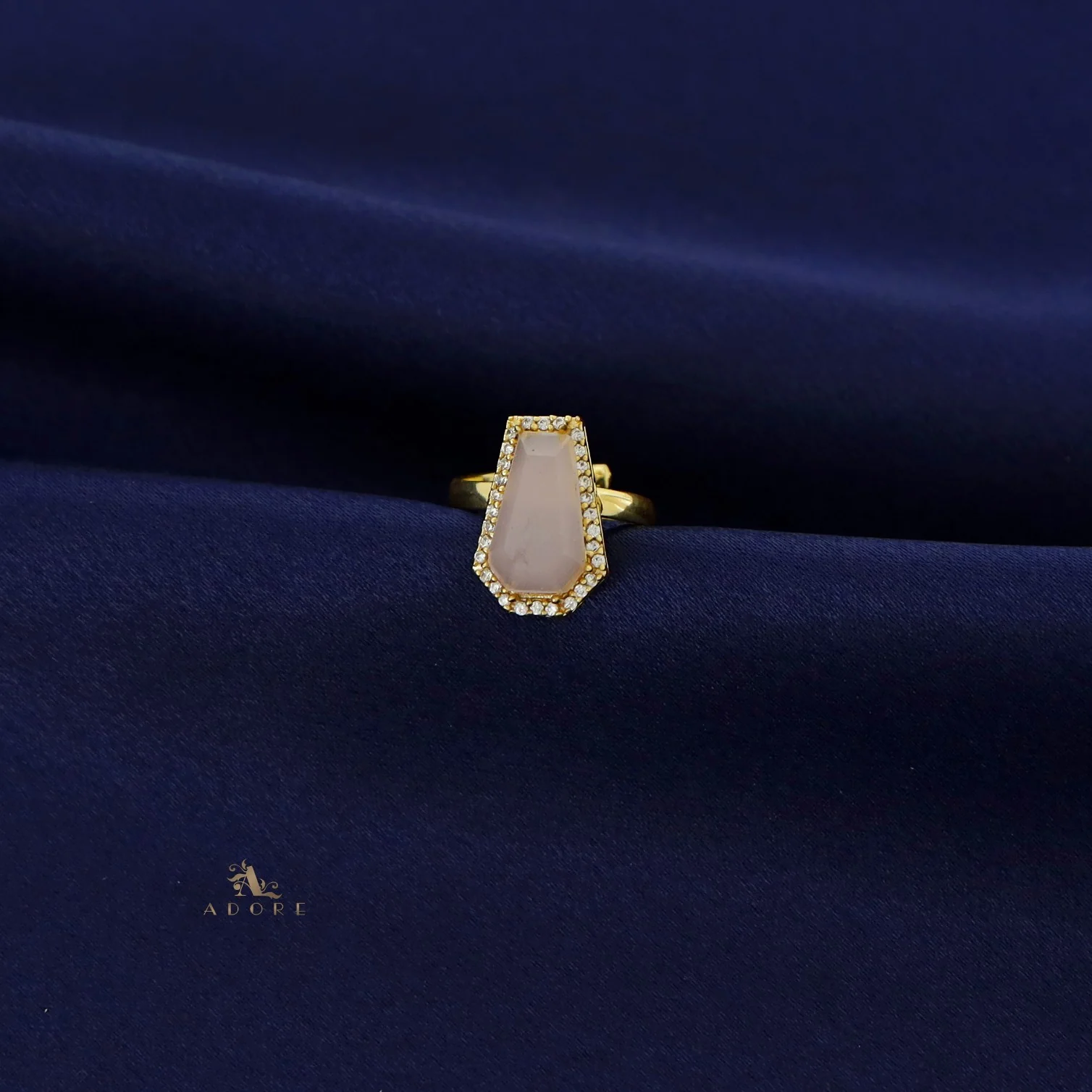 Golden Hexagon Glossy Stone Ring - Image 3