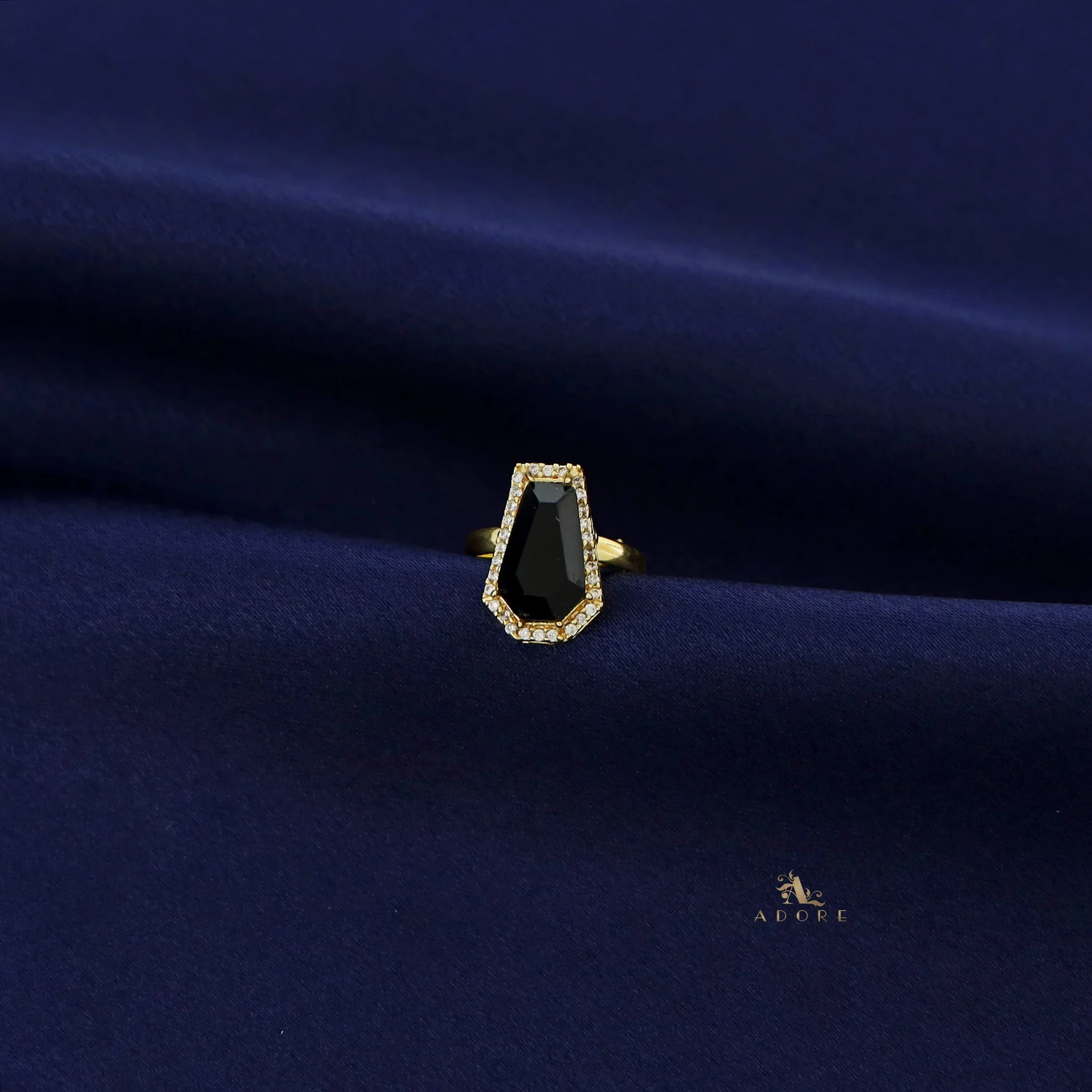 Golden Hexagon Glossy Stone Ring - Image 4