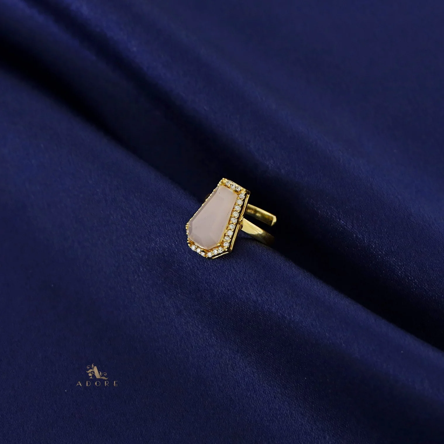 Golden Hexagon Glossy Stone Ring - Image 5